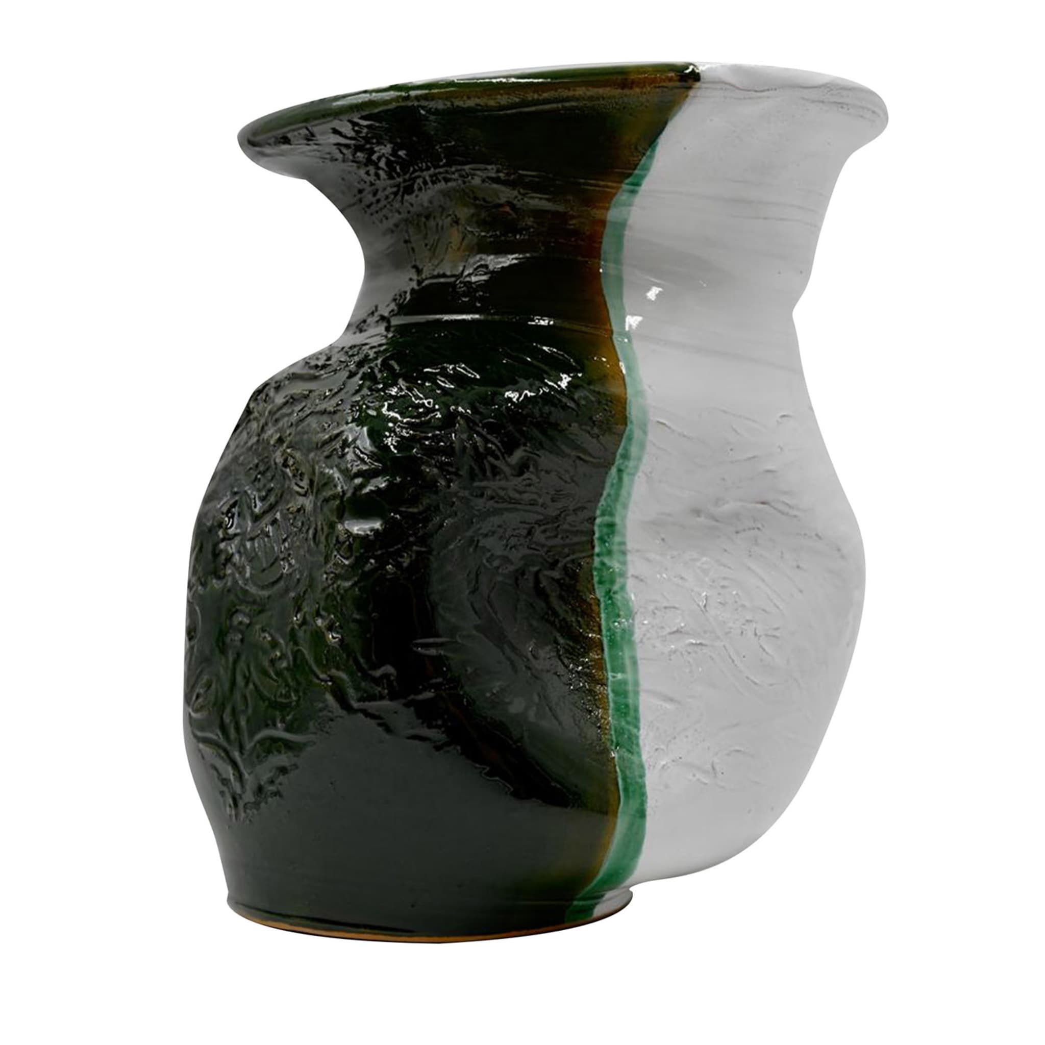 Green & White Irregular Etched Vase - Main view