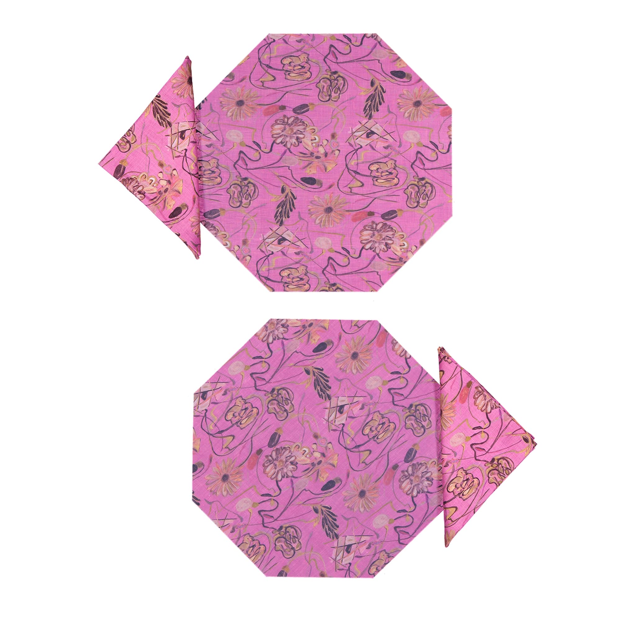 Bouquet Set of 2 Octagonal Pink Coated Placemats and Napkins - Main view