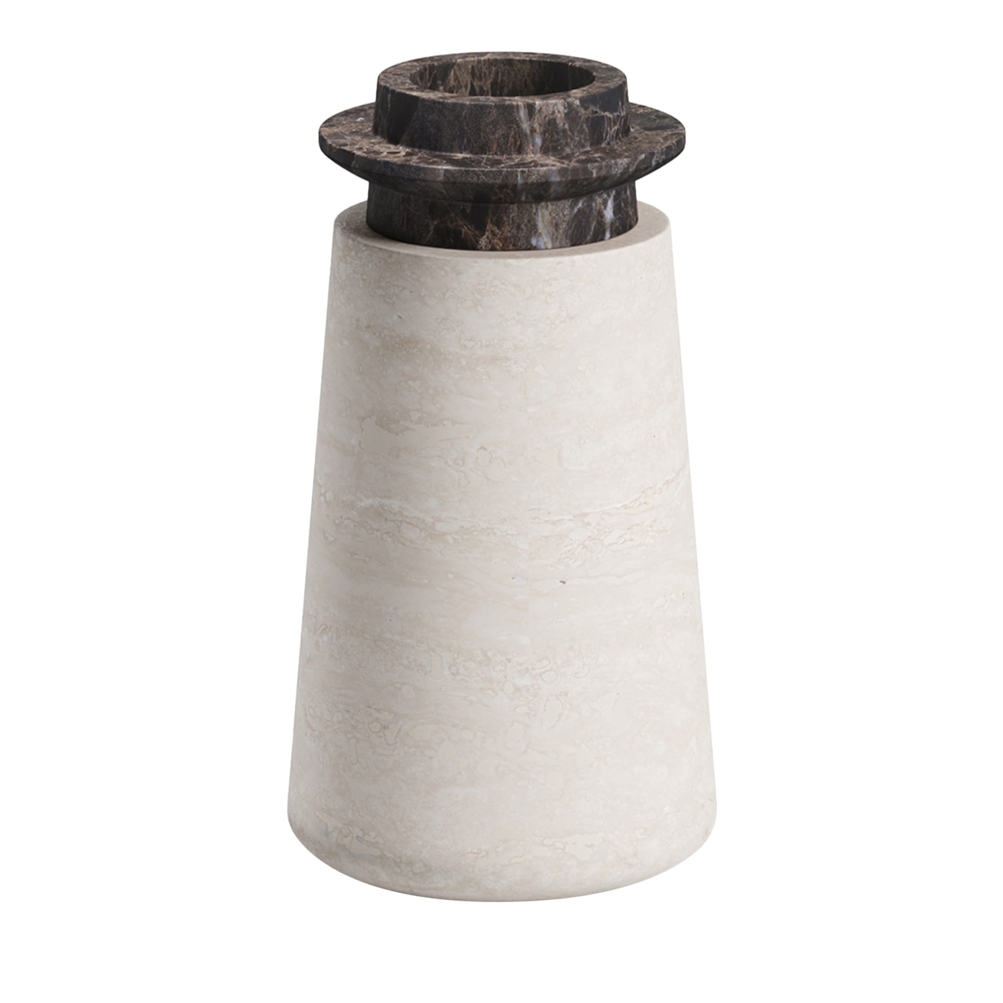 Tivoli Small Vase in travertine and marble by Ivan Colominas - Main view
