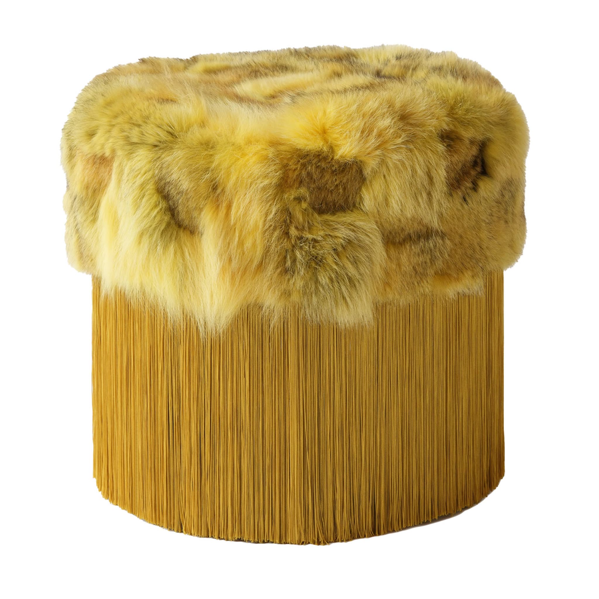 Puf de piel de coyote amarillo patchwork de Lorenza Bozzoli - Vista principal