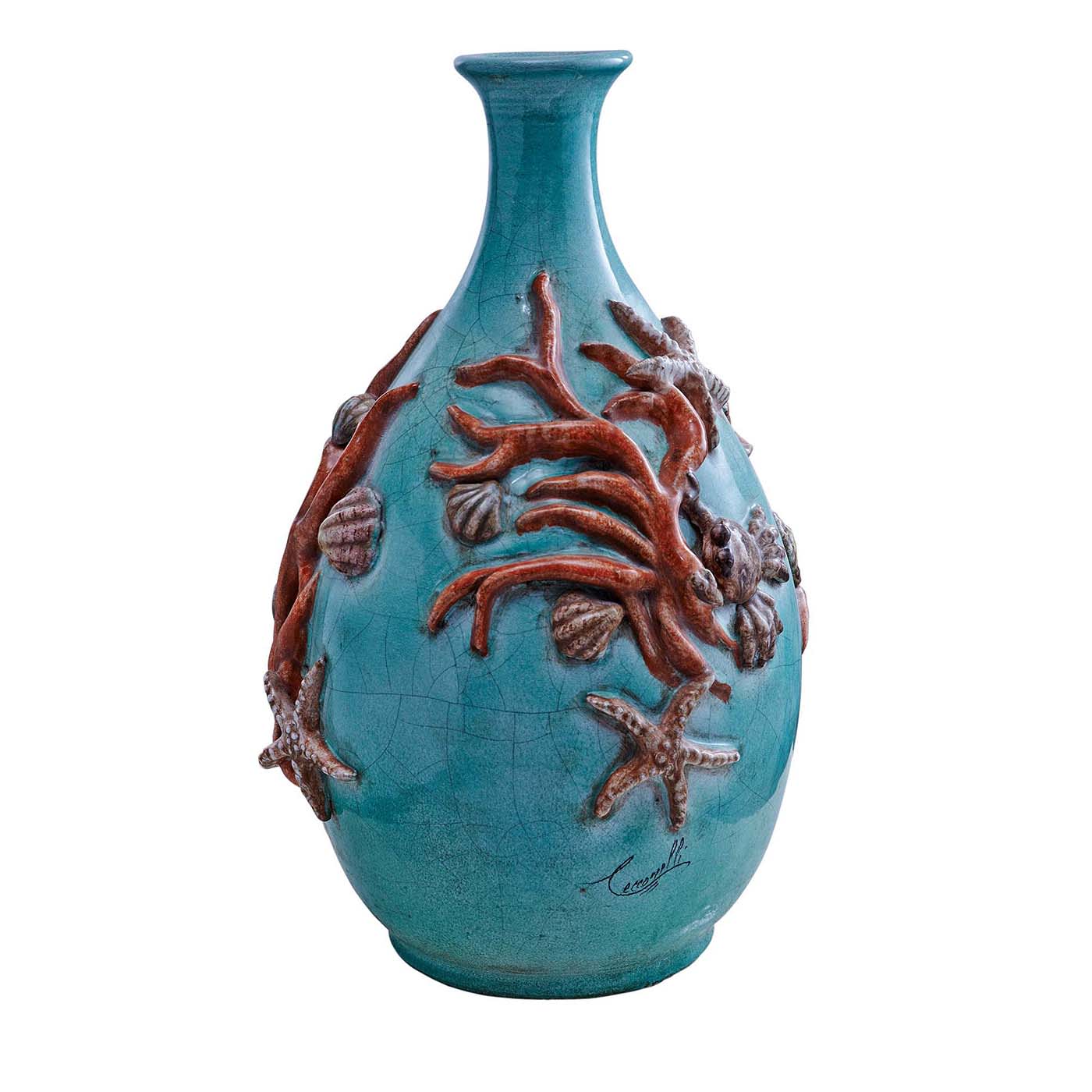 Conchiglie e Coralli Red and Blue Vase - Ceramiche Ceccarelli