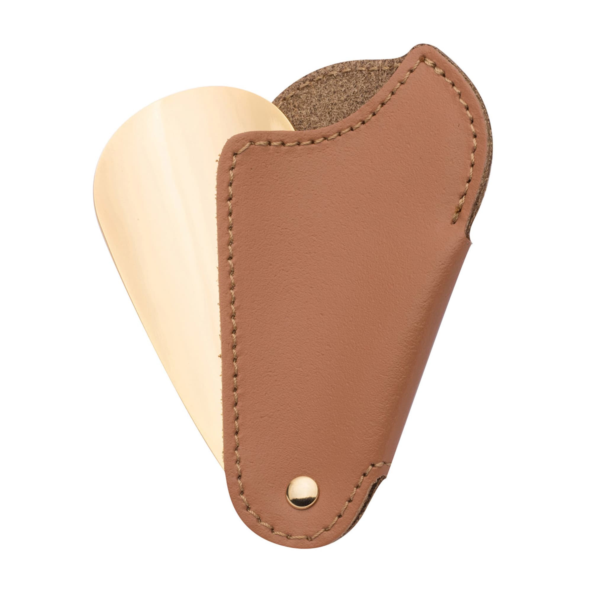 Gold & Brandy-Hued Leather Travel Shoe Horn - Main view