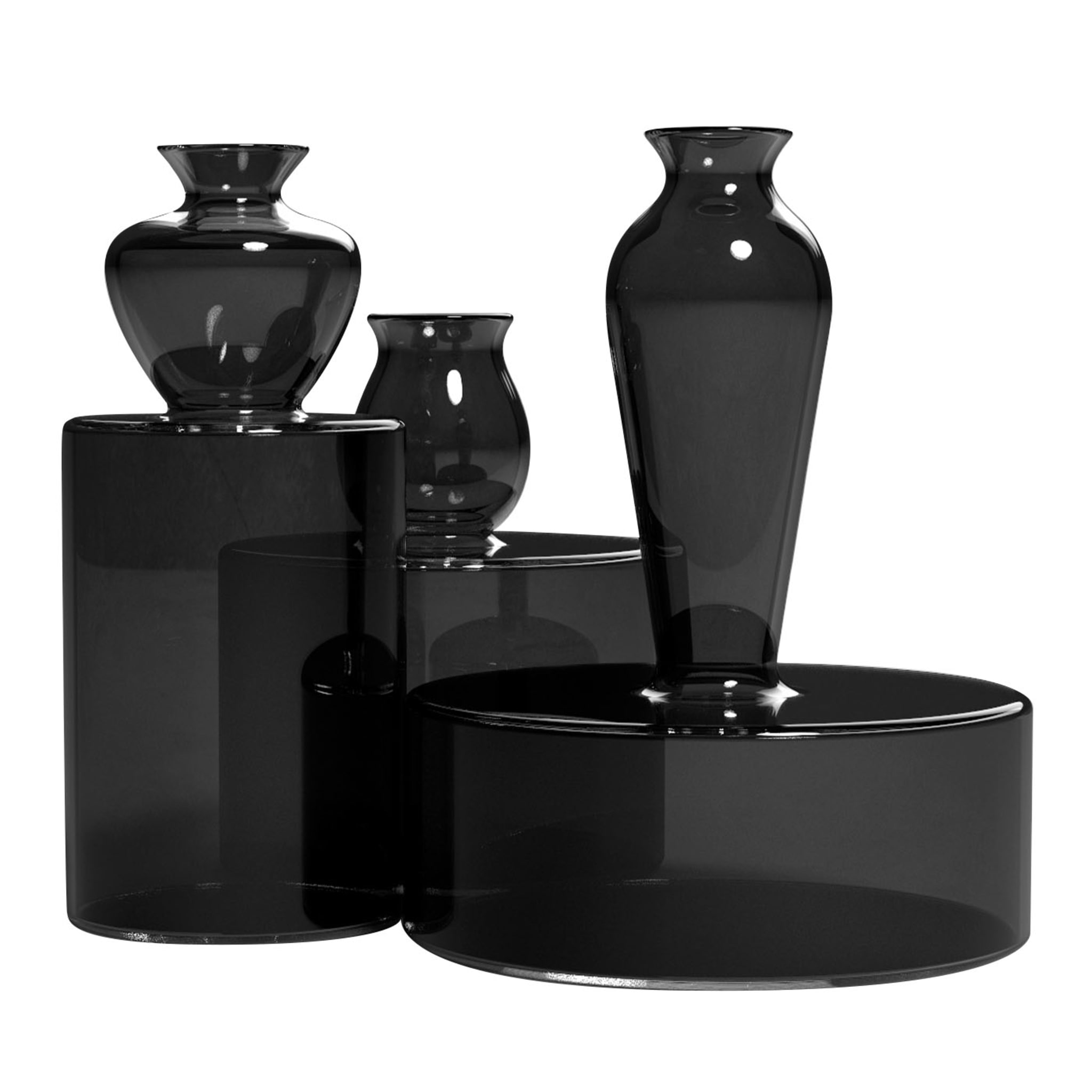 Milo 3er-Set Vasen aus schwarzem Glas mit rundem Boden von Quaglio Simonelli - Hauptansicht