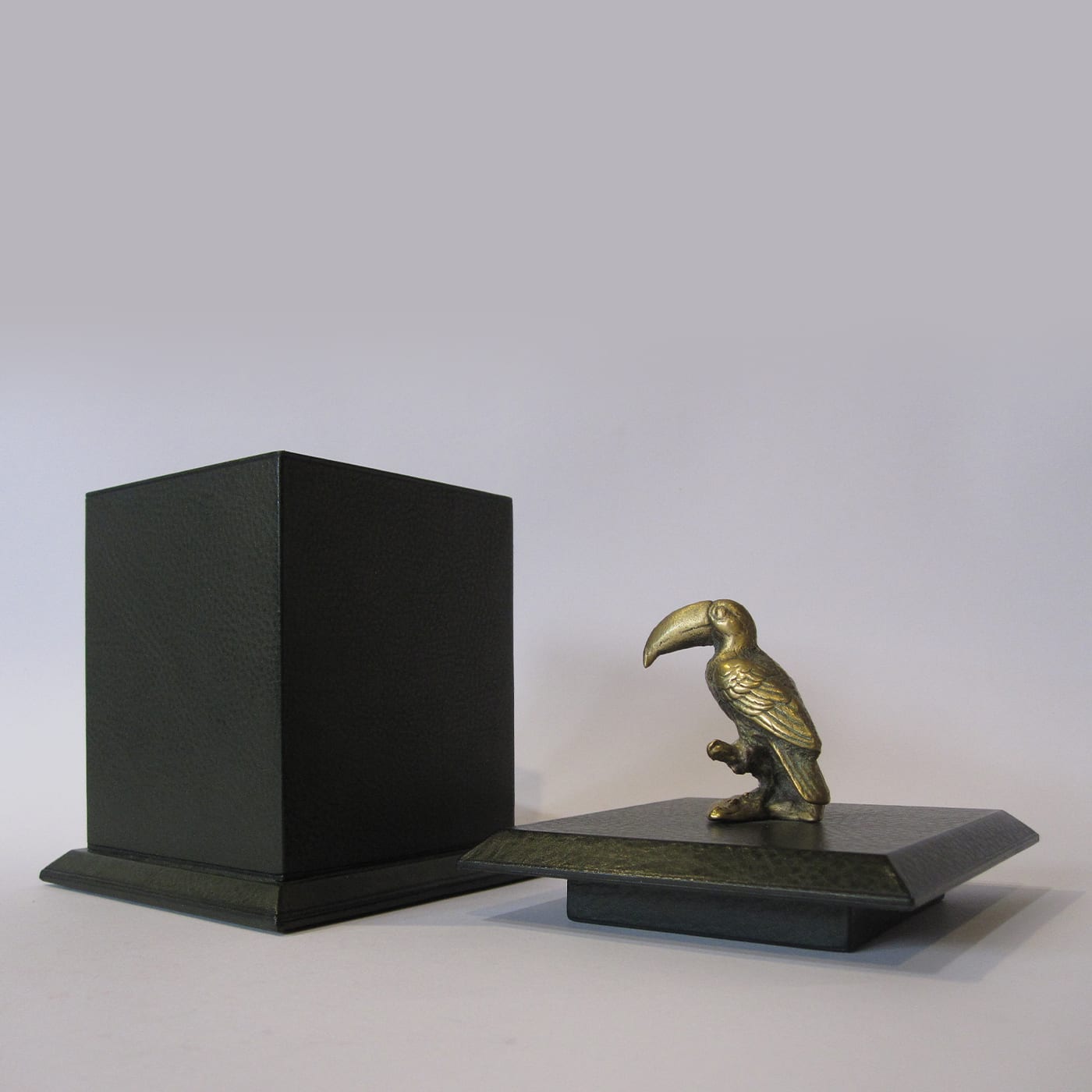 Green Leather Box with Brass Toucan - AtelierGK Firenze