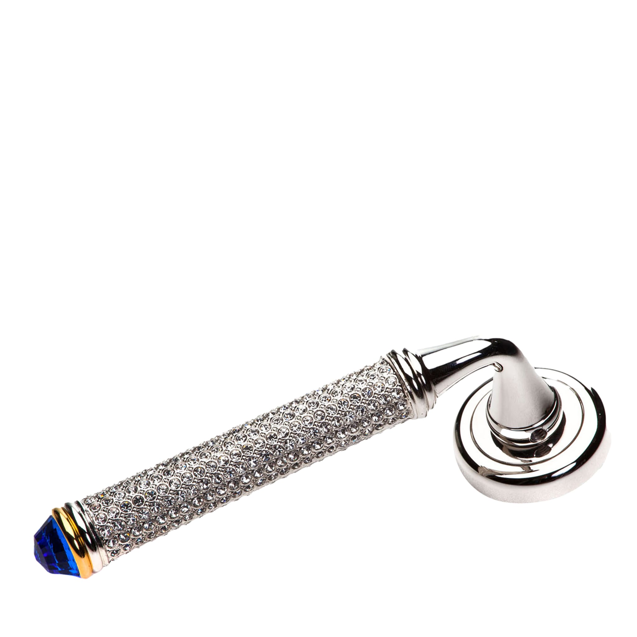 Silvery Lever On Rose Handle with Rhinestones & Blue Cabochon - Main view