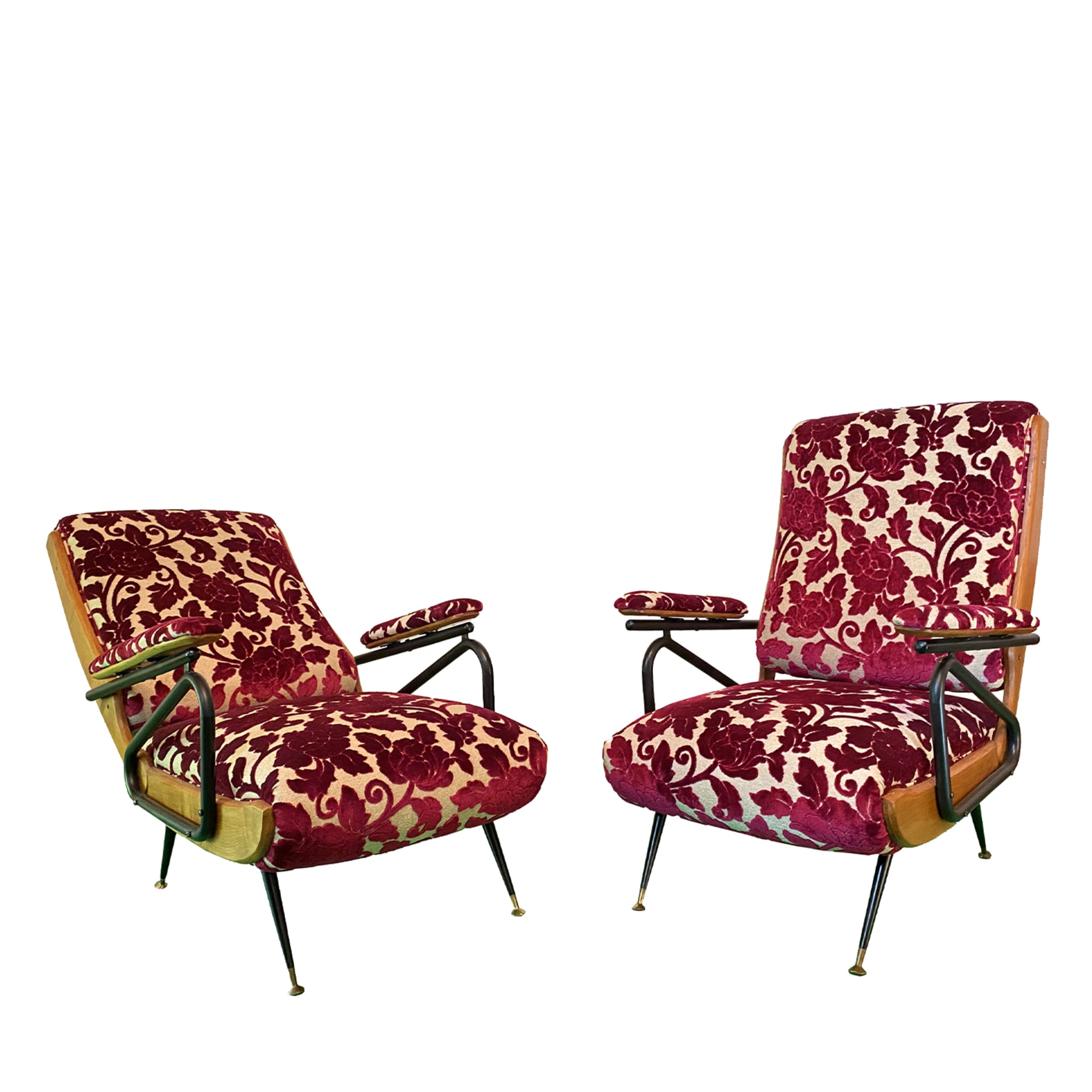 Ensemble de 2 fauteuils de pont en brocart de style vintage - Vue principale