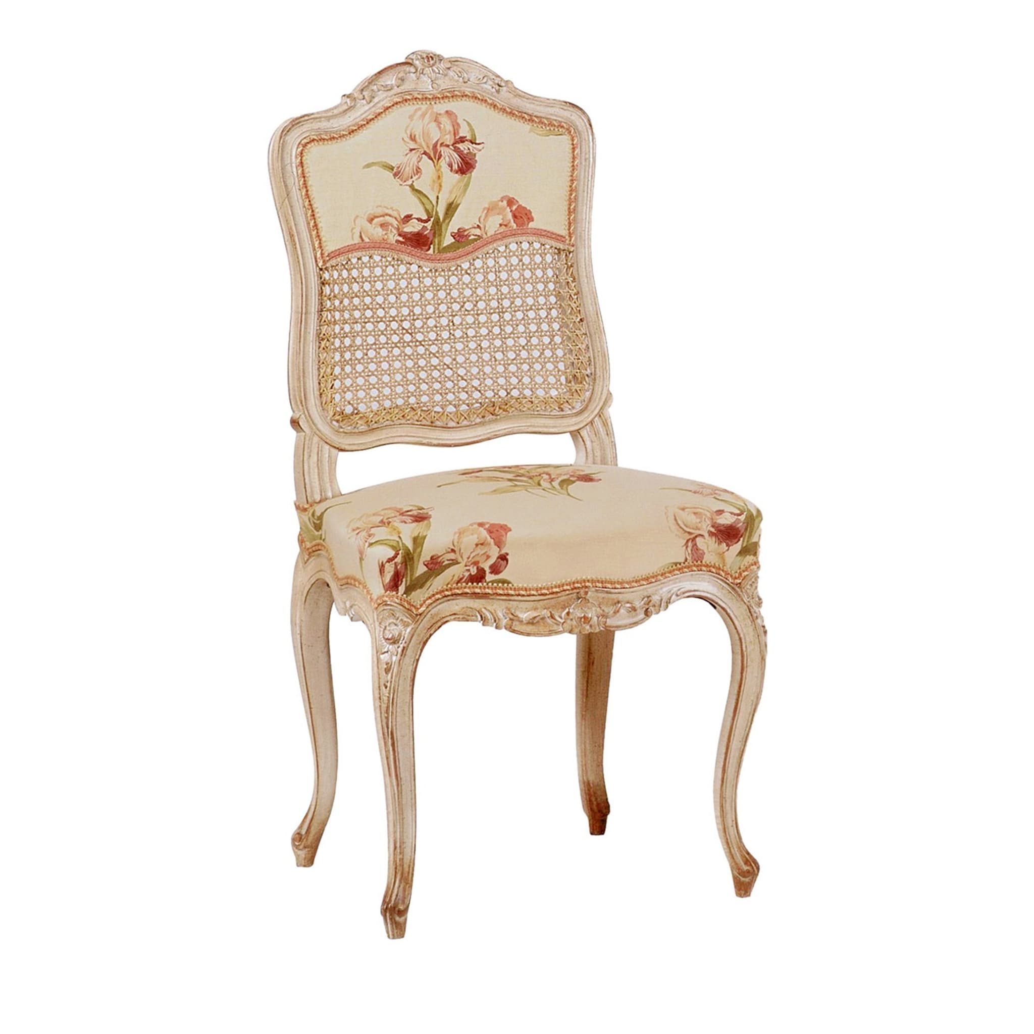 Weißer Stuhl im Louis XV-Stil mit Blumenmuster - Hauptansicht