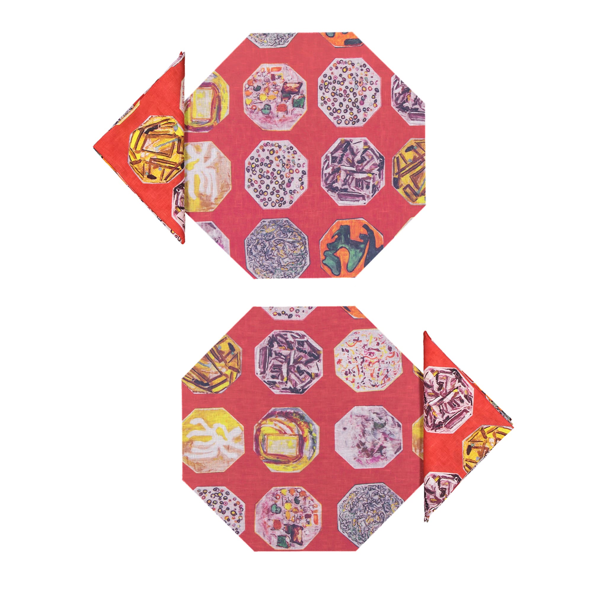 Medallions Set of 2 Octagonal Coated Placemats and Napkins - Main view