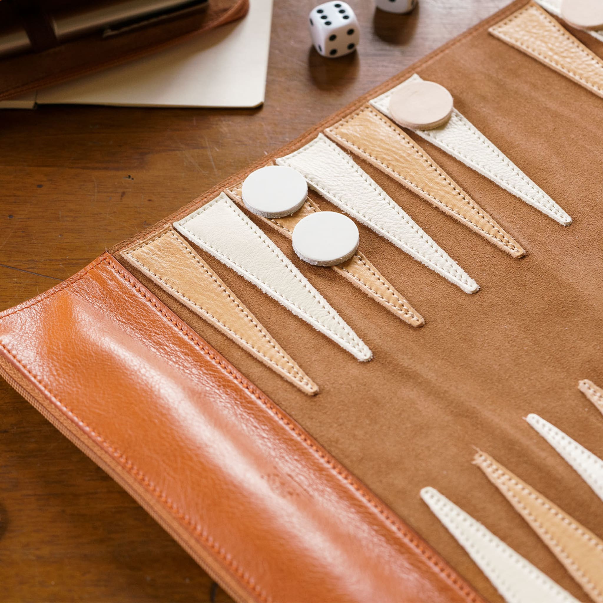 Caramel Leather Travel Backgammon Set - Alternative view 1