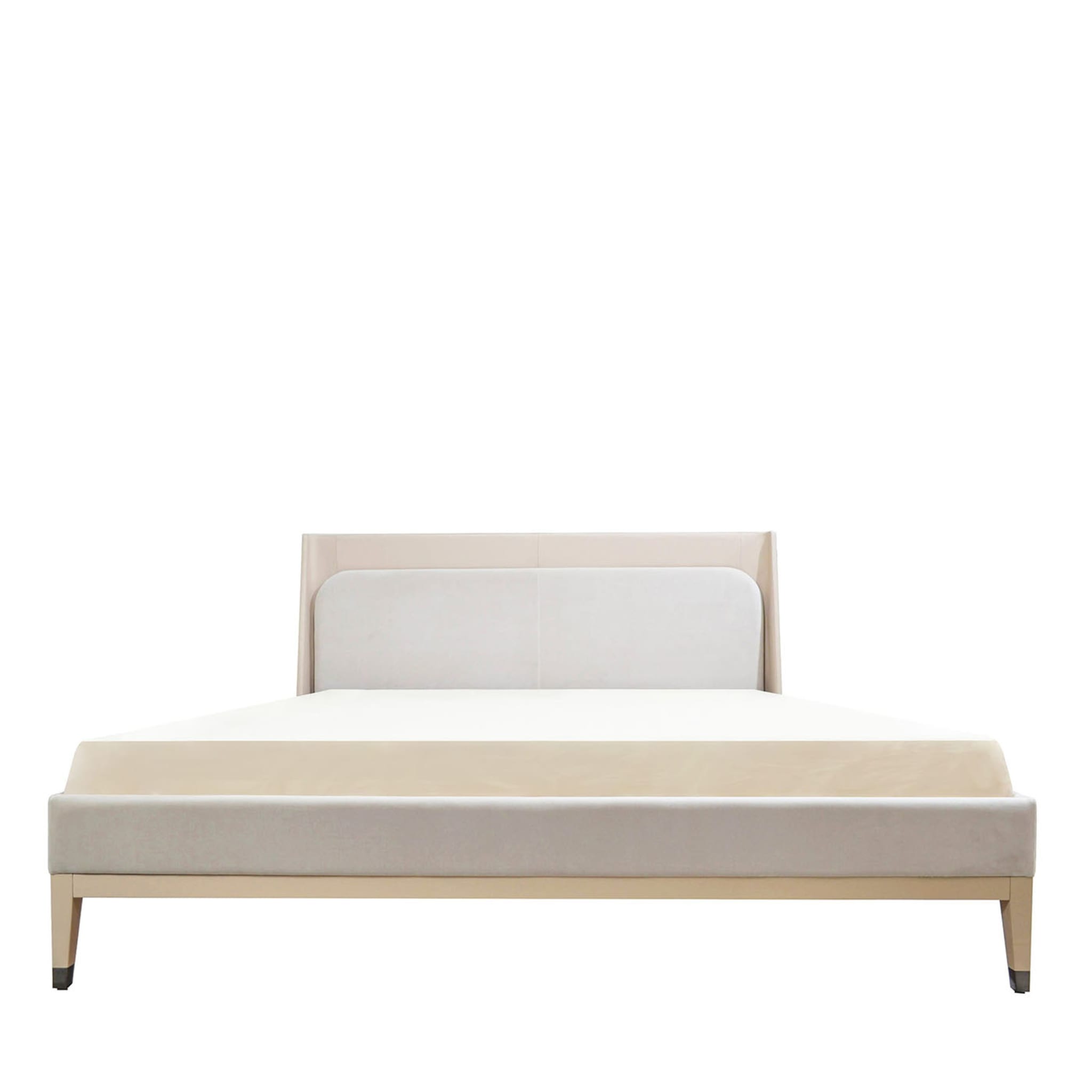 Italian Bed Upholstered Nubuck and Velvet with Wooden Legs - Main view