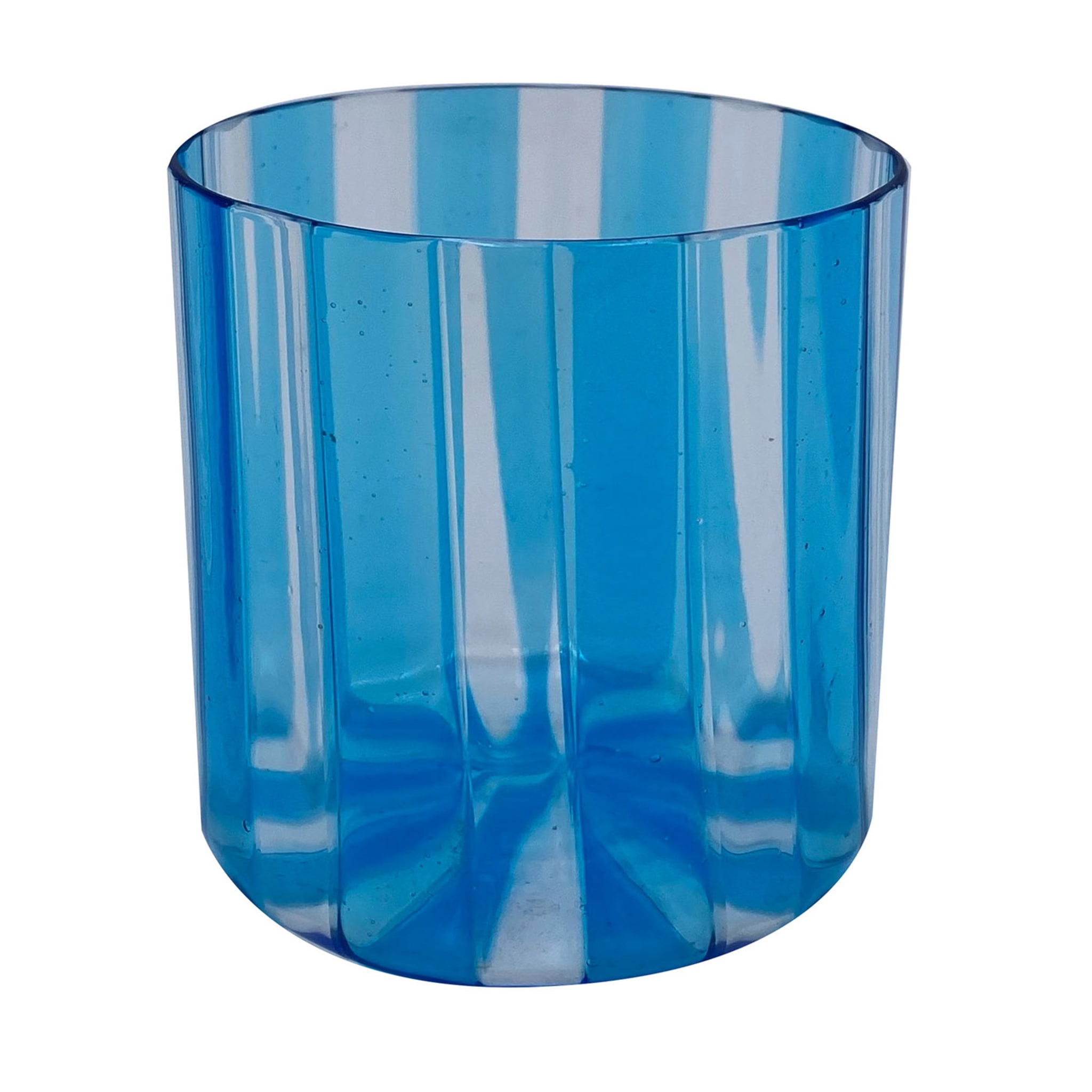 Set of 2 Small Ribbed Light Blue Water Glasses - Main view