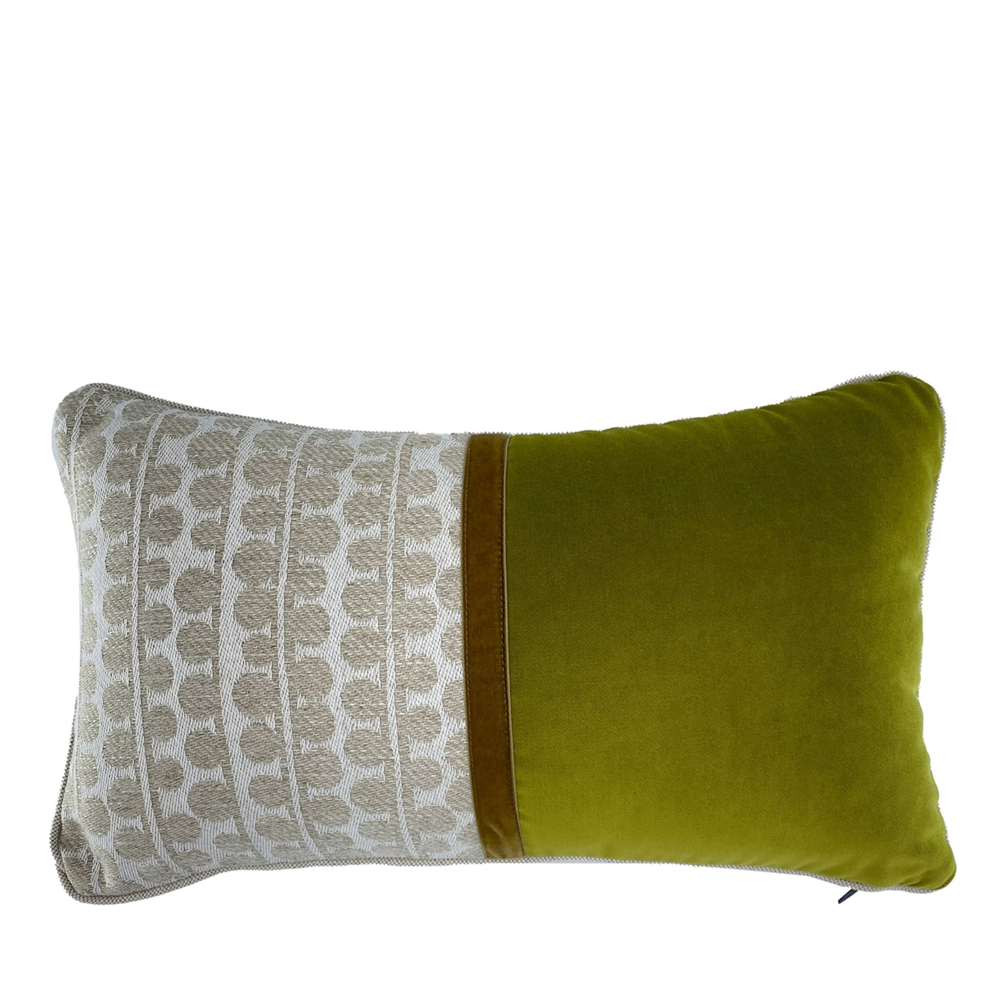 Bouclé Patterned Ecru/Olive Green Rectangular Cushion - Main view
