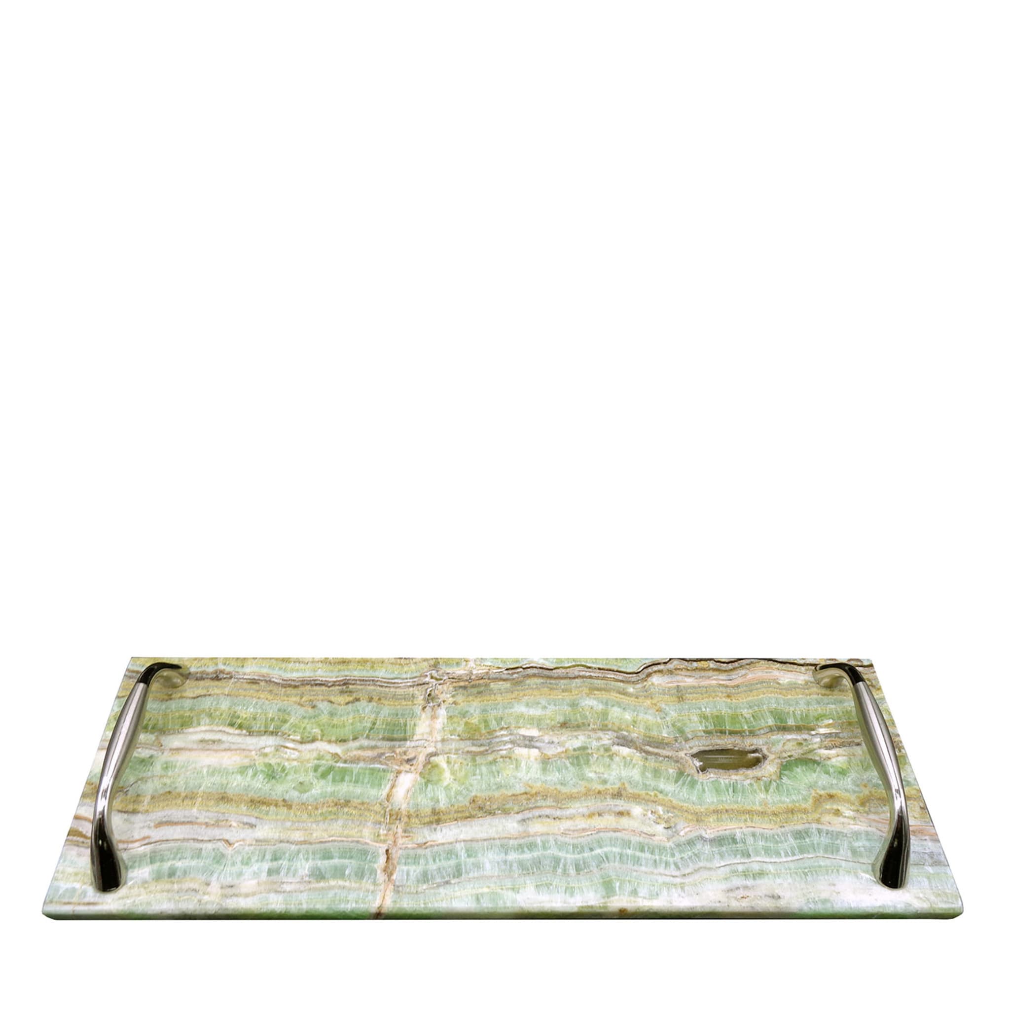 Rectangular Emerald Onyx Tray with Steel Handles #1 - Main view