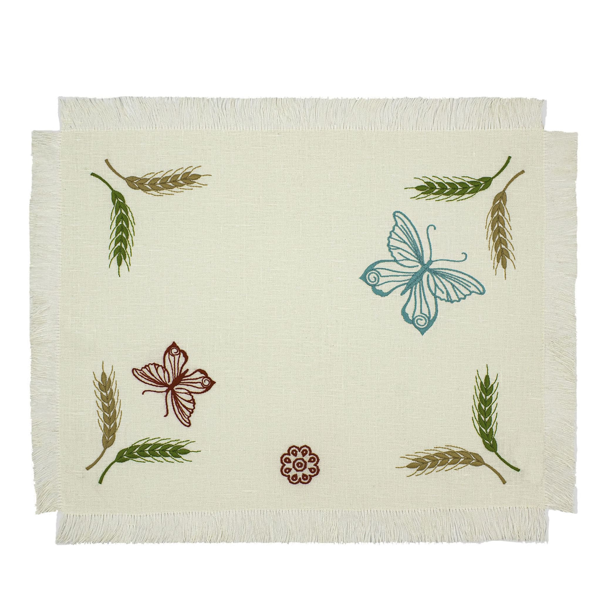 Grano Set of 2 Embroidered Fringed Ivory Table Mats - Main view