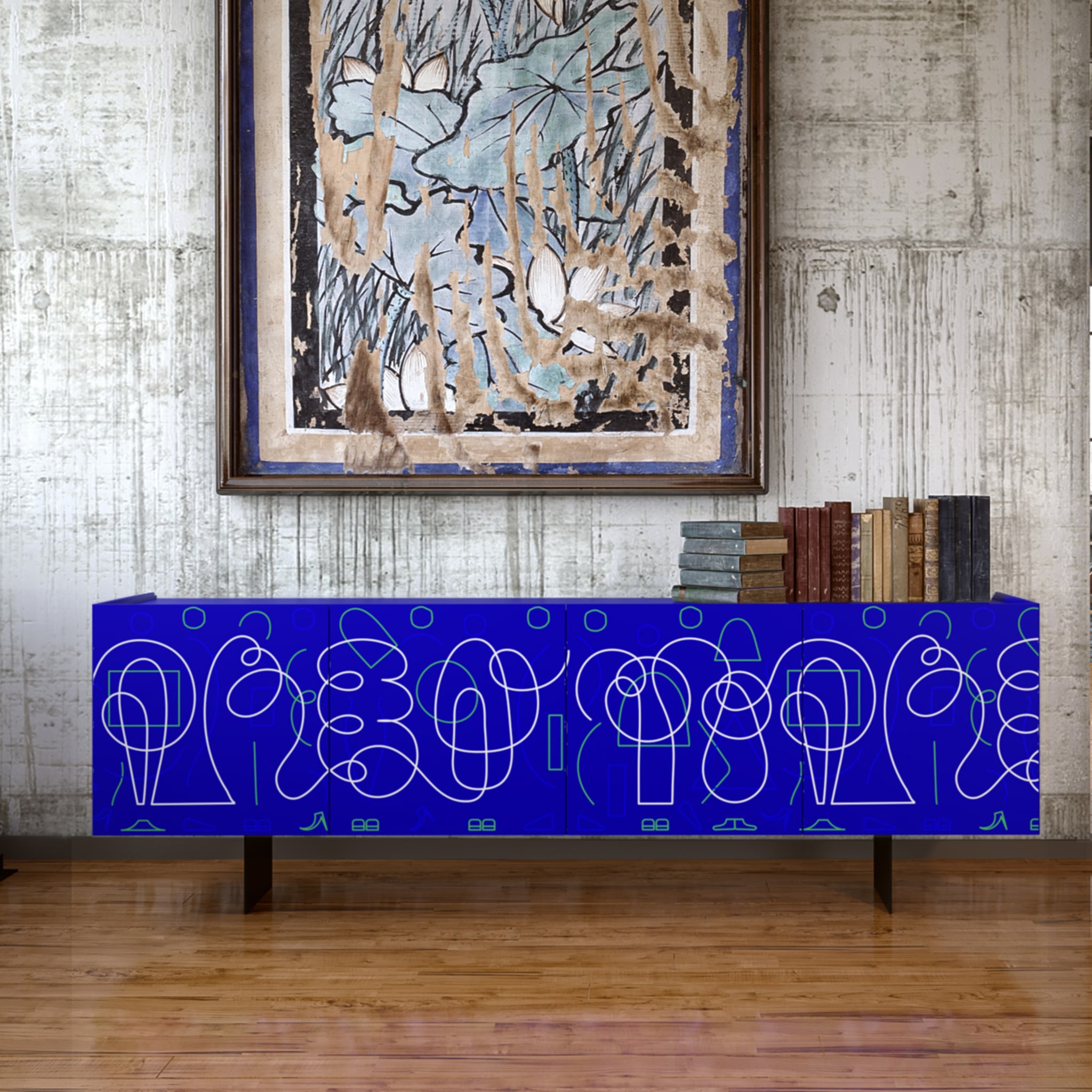 Blue Doodle 4-Door Sideboard by Jonathan Calugi - Alternative view 1