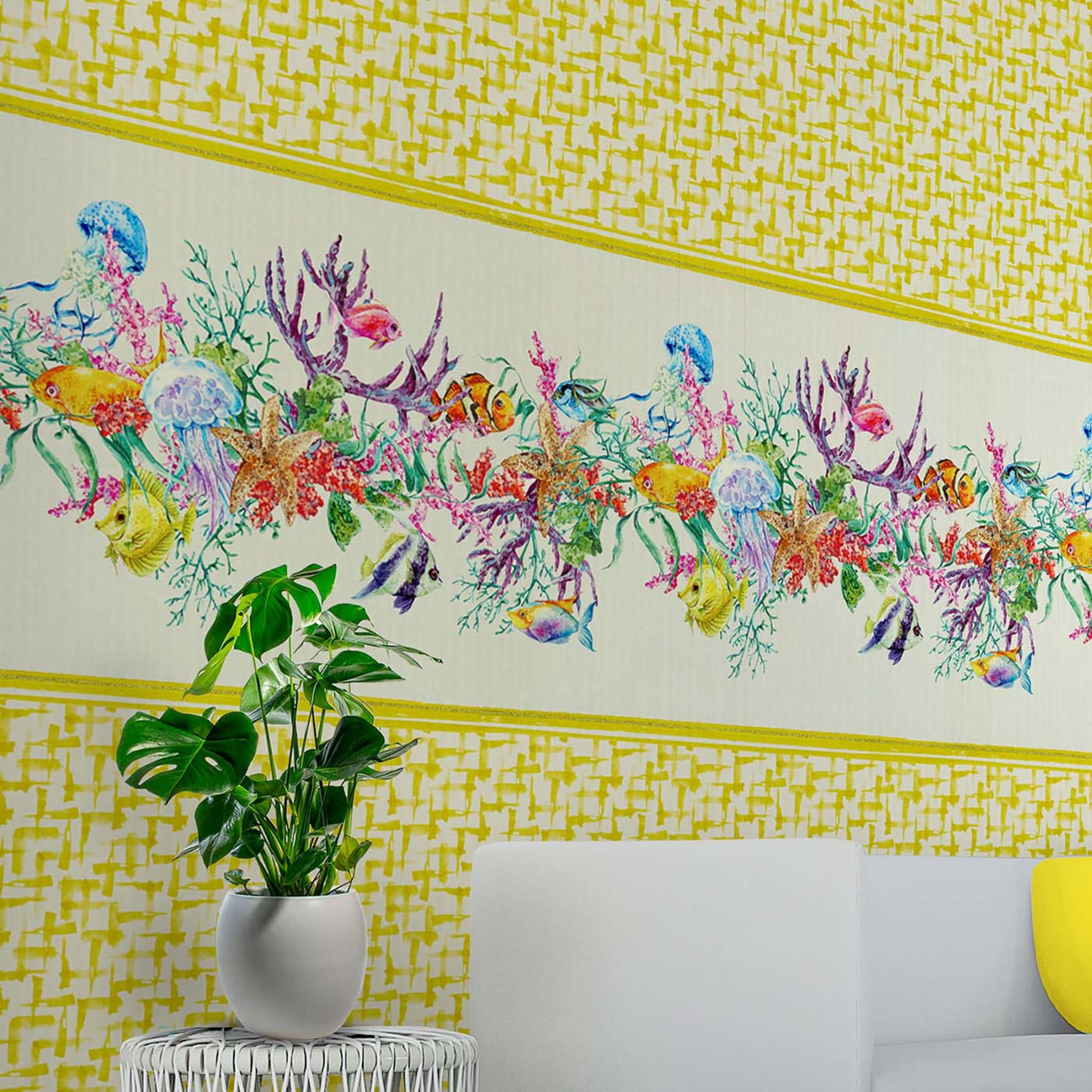 Fish Promenade Lemon-Yellow Wallpaper - Alternative view 2