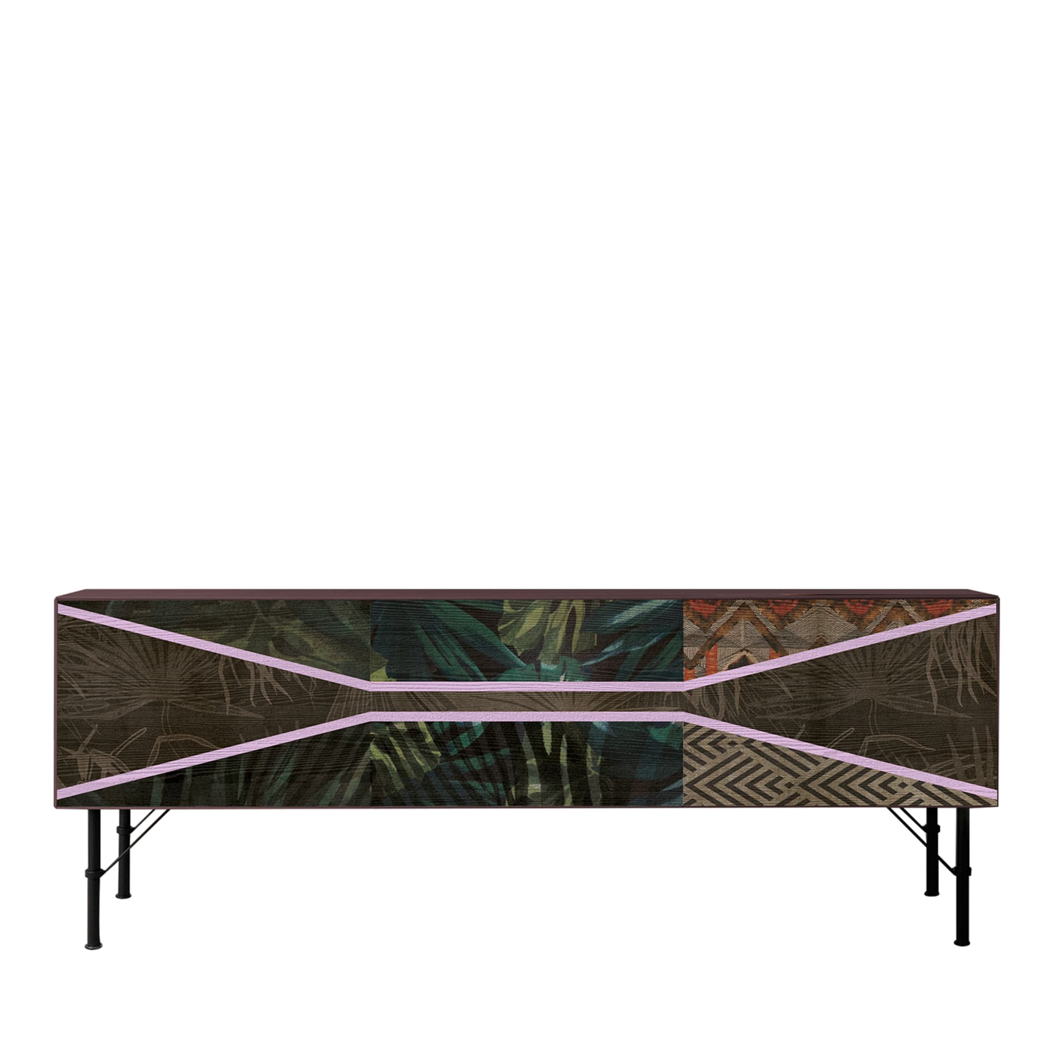 Jungle 3-Doors Red Sideboard with Pink Stripes - Main view