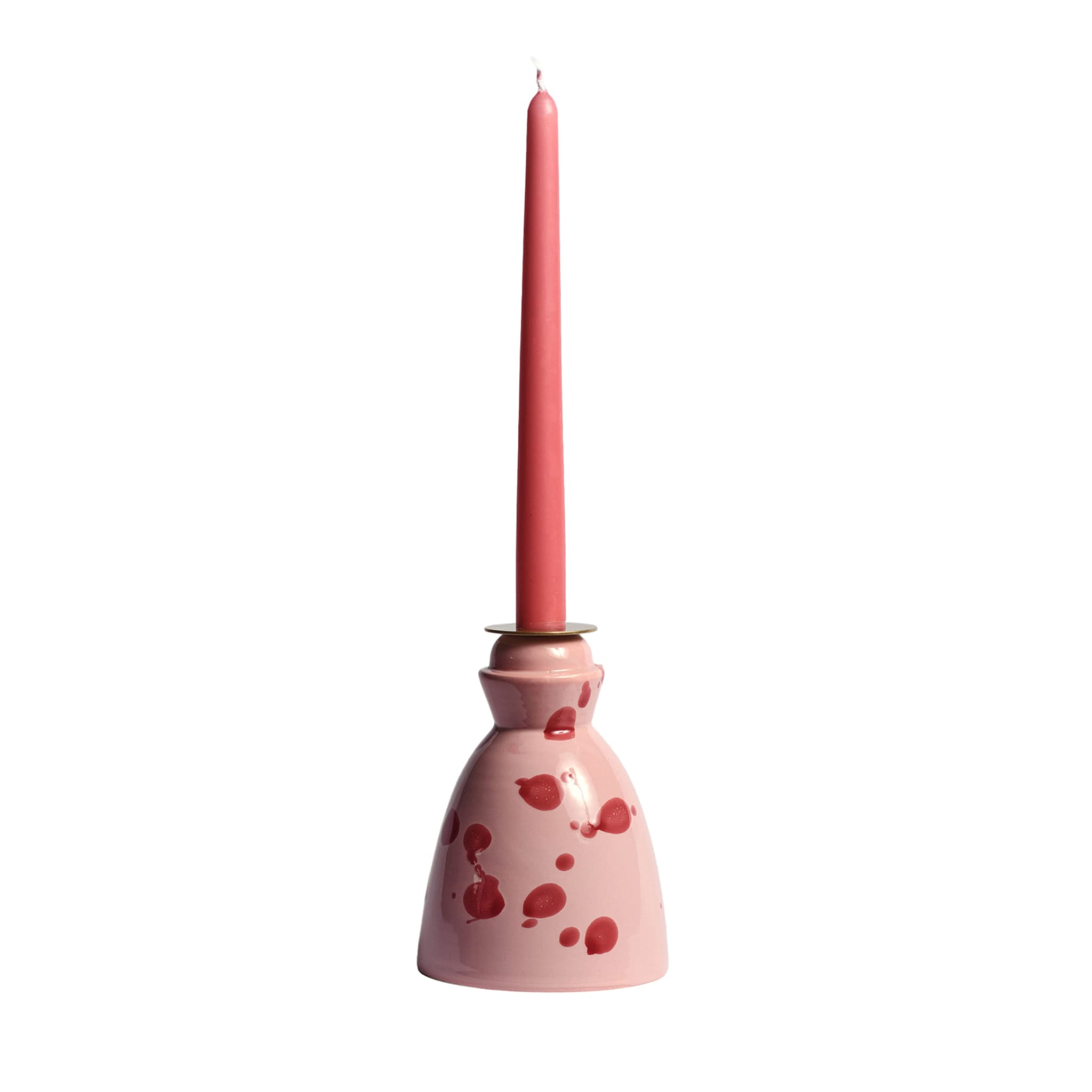 Candelero de cerámica rosa con 4 velas de cera de abeja - Vista principal