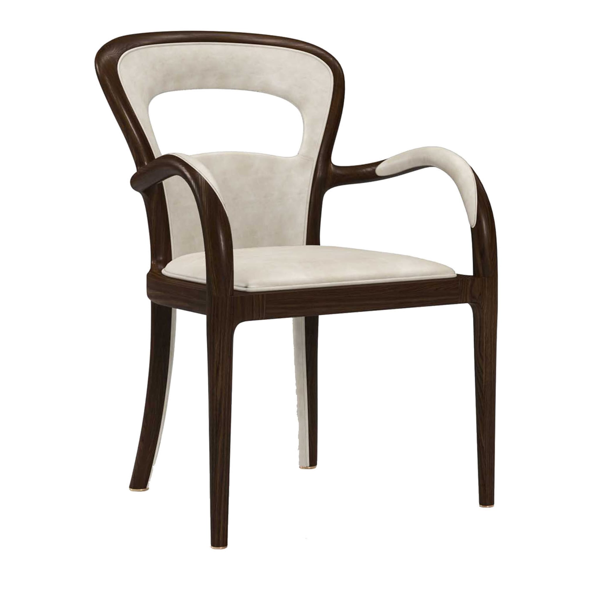 Agrifoglio Weißer Sessel aus dunklem Nussbaumholz - Hauptansicht