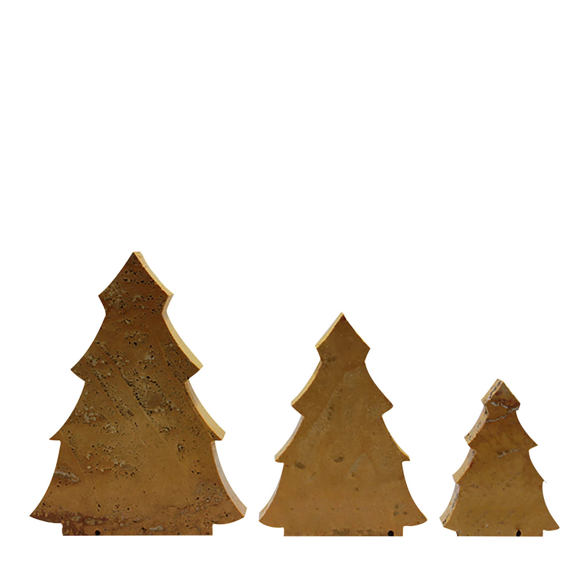 Arbres de Noël Ensemble de 3 sculptures en travertin jaune - Vue principale