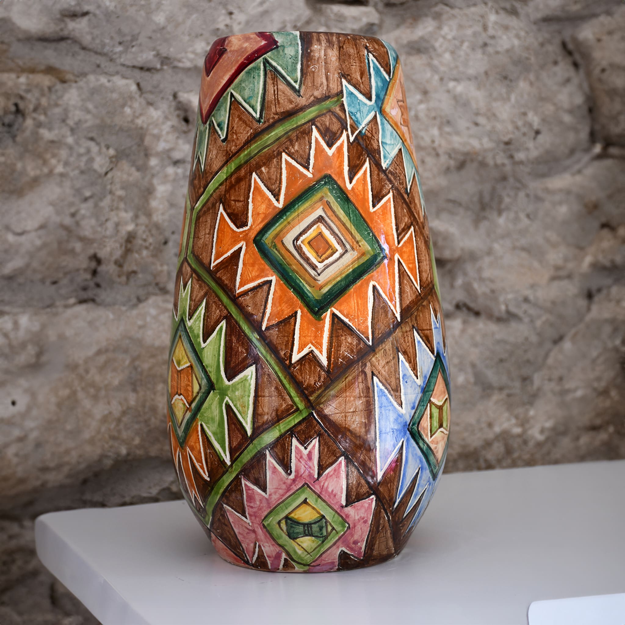 Kilim Geometric-Style Polychrome Vase - Alternative view 1