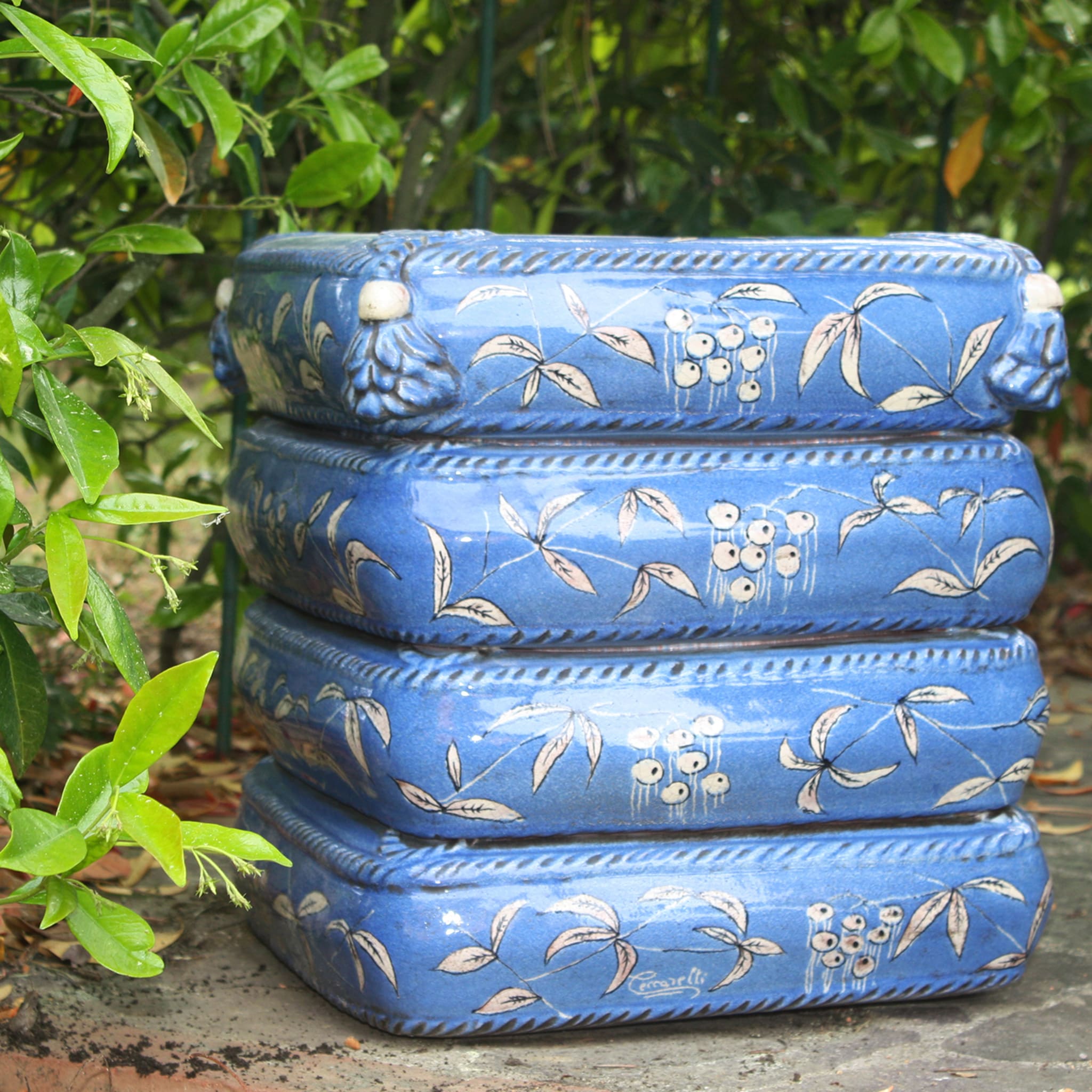 4-Cushions Blue Ceramic Pouf - Alternative view 1