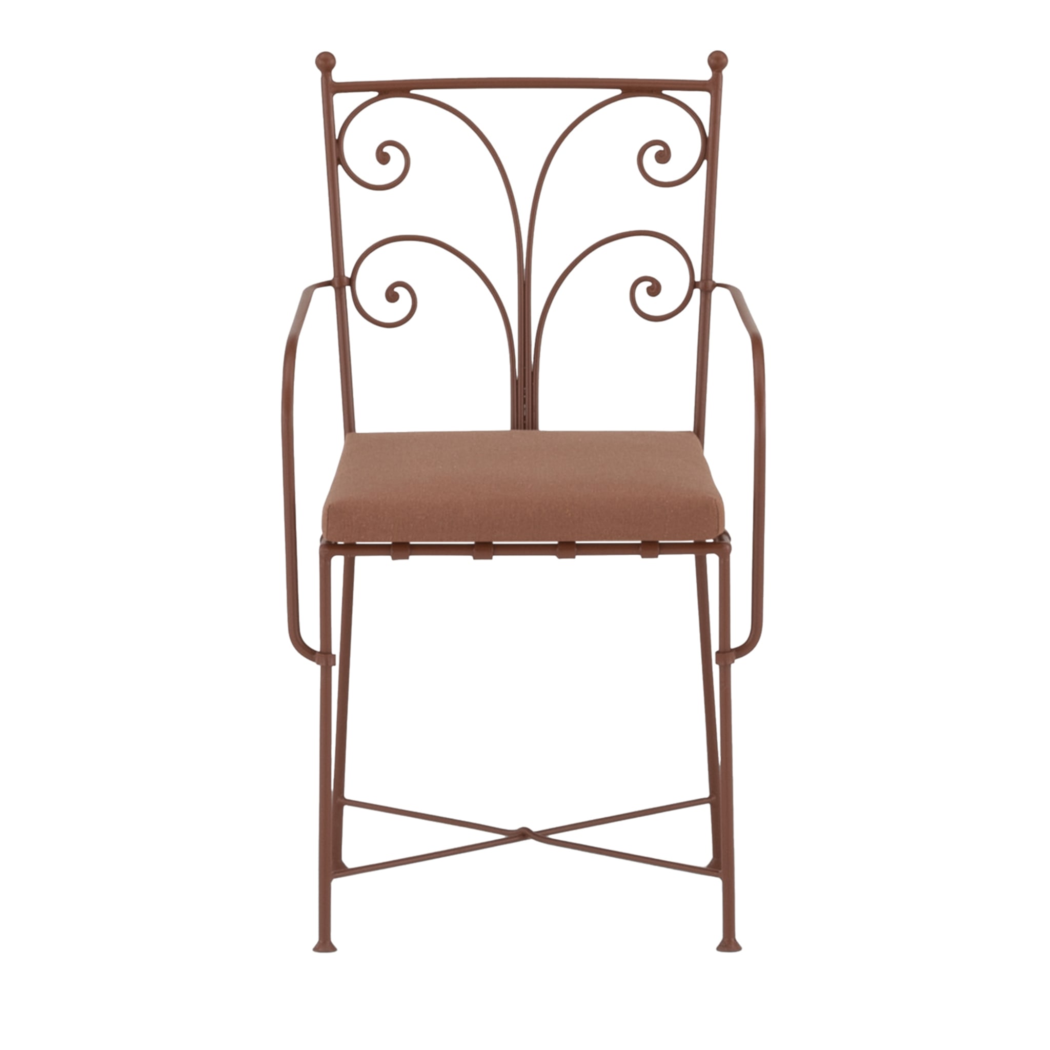Acanta Wrought Iron Light-Brown Cushioned Chair With Armrests - Main view