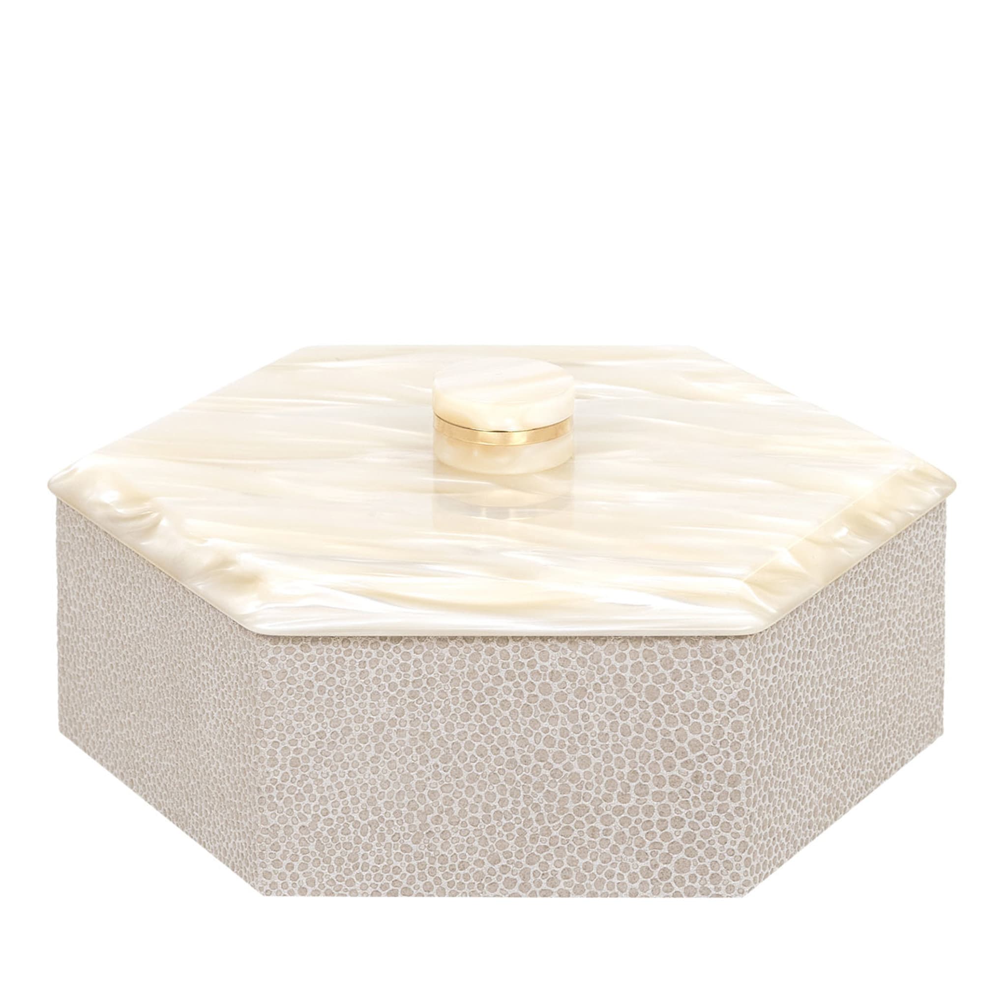 Kelly Low Small Hexagonal-Cut Cream Box with Lid - Main view