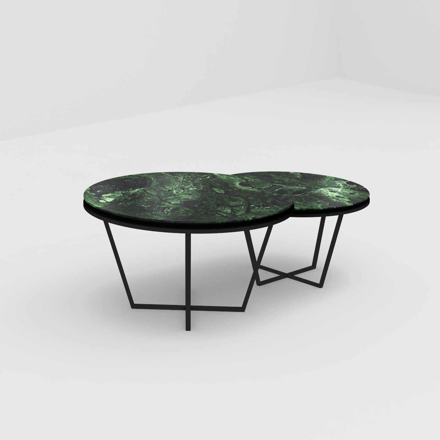 Set of 2 Different-Height Round Verde Alpi Marble Coffee Tables - D-Ita
