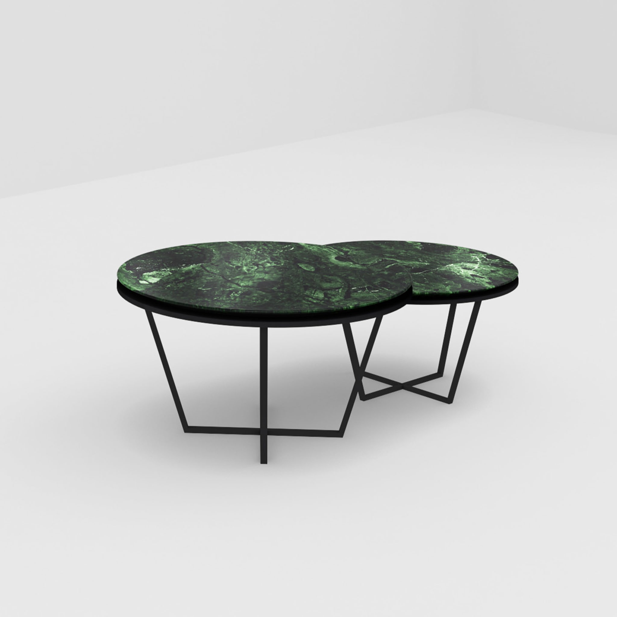 Set of 2 Different-Height Round Verde Alpi Marble Coffee Tables - Alternative view 1