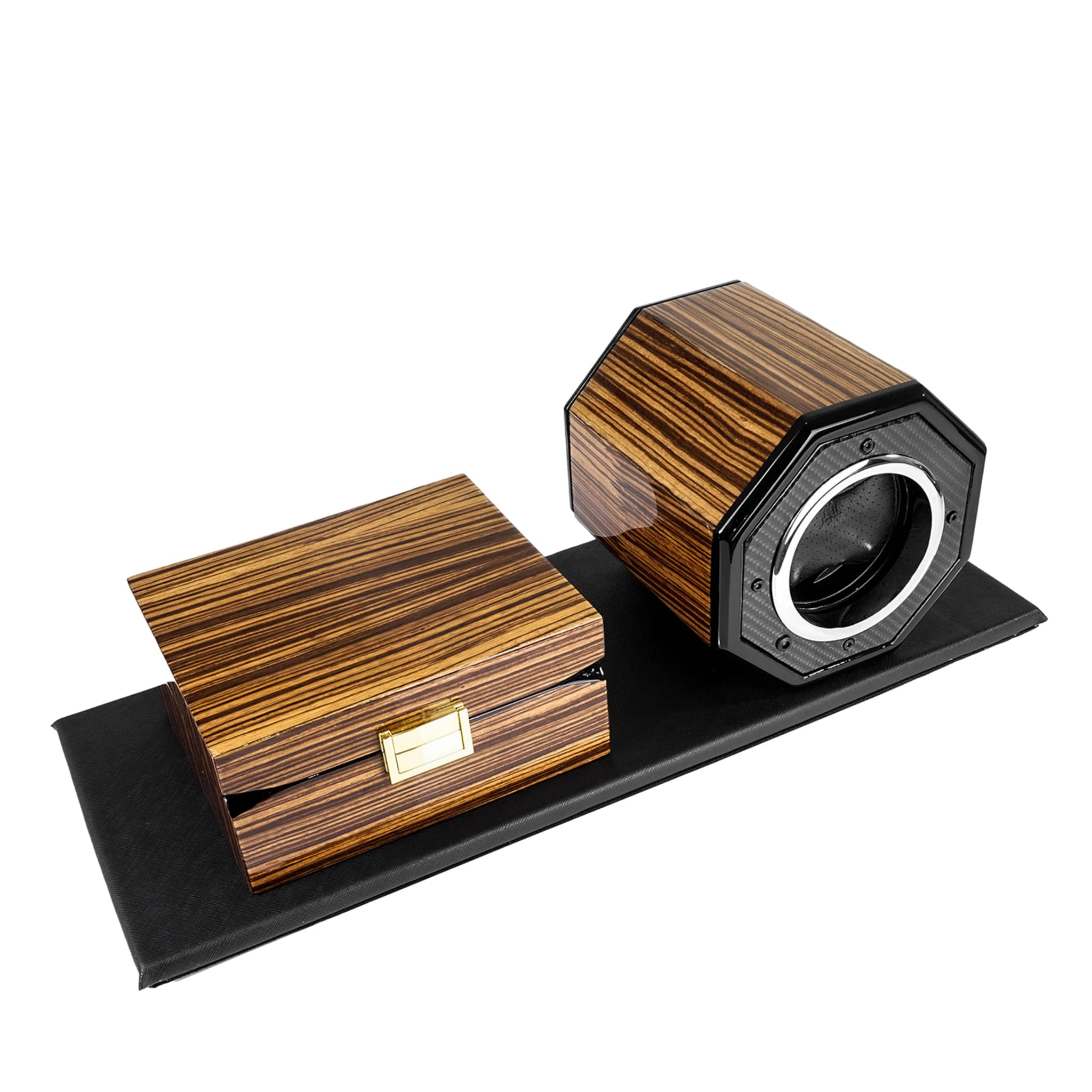 MT Caja de reloj de sobremesa de fibra de carbono real y madera de zebrano #3 - Vista principal