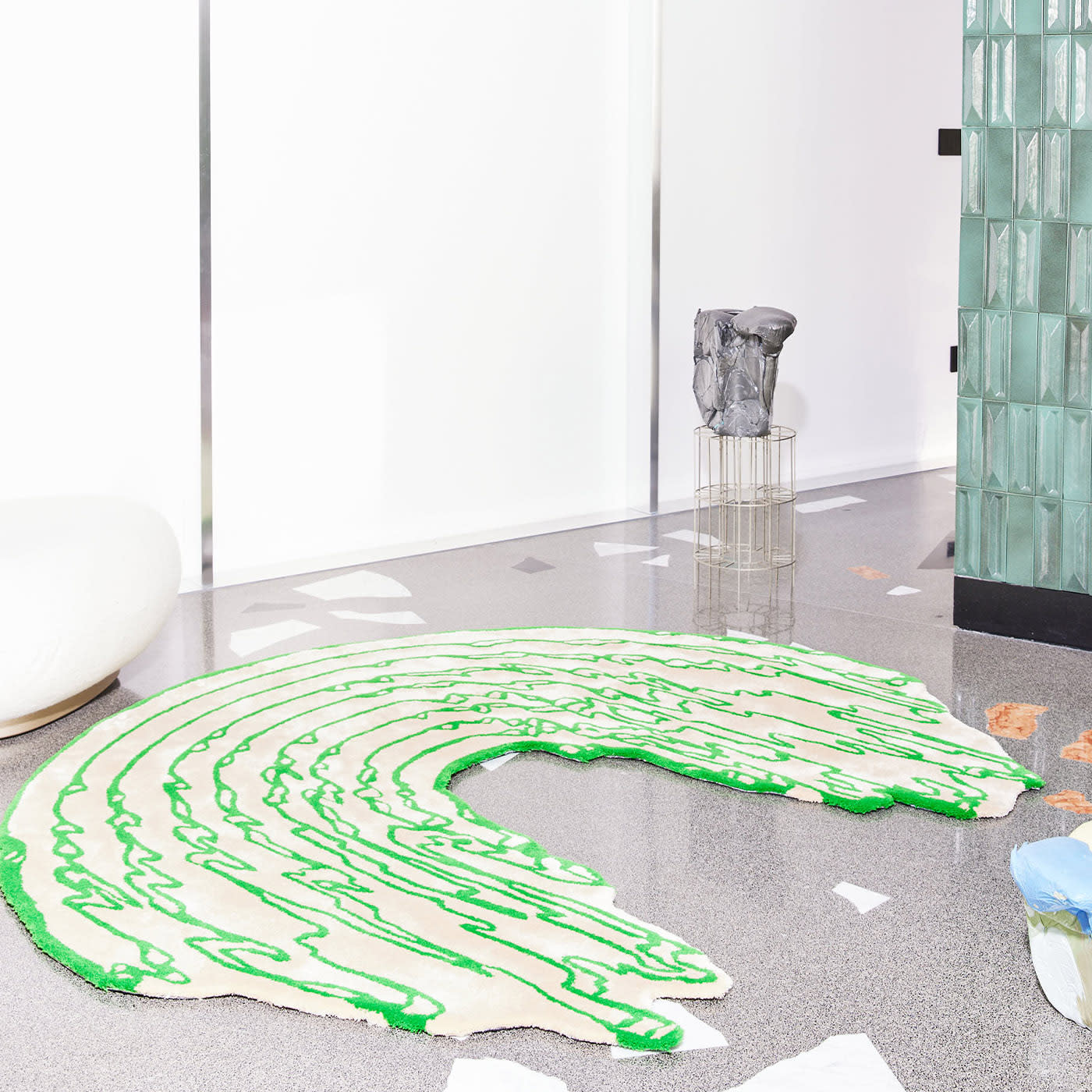 The Floor Is Lava - Deep Mint Line  Shaped Rug by PLACéE - Carpet Edition