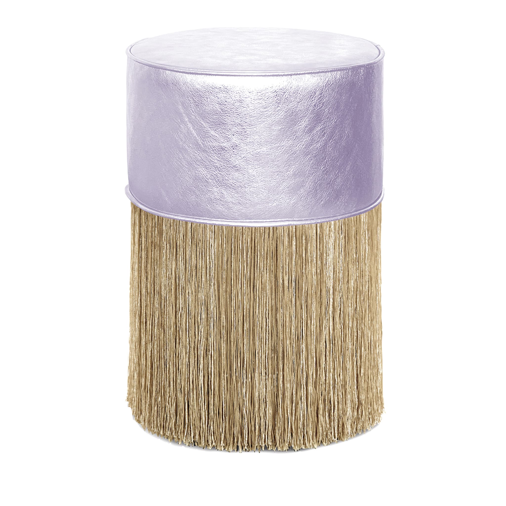Gleaming Lillac Leather Gold Fringes Pouf by Lorenza Bozzol - Main view