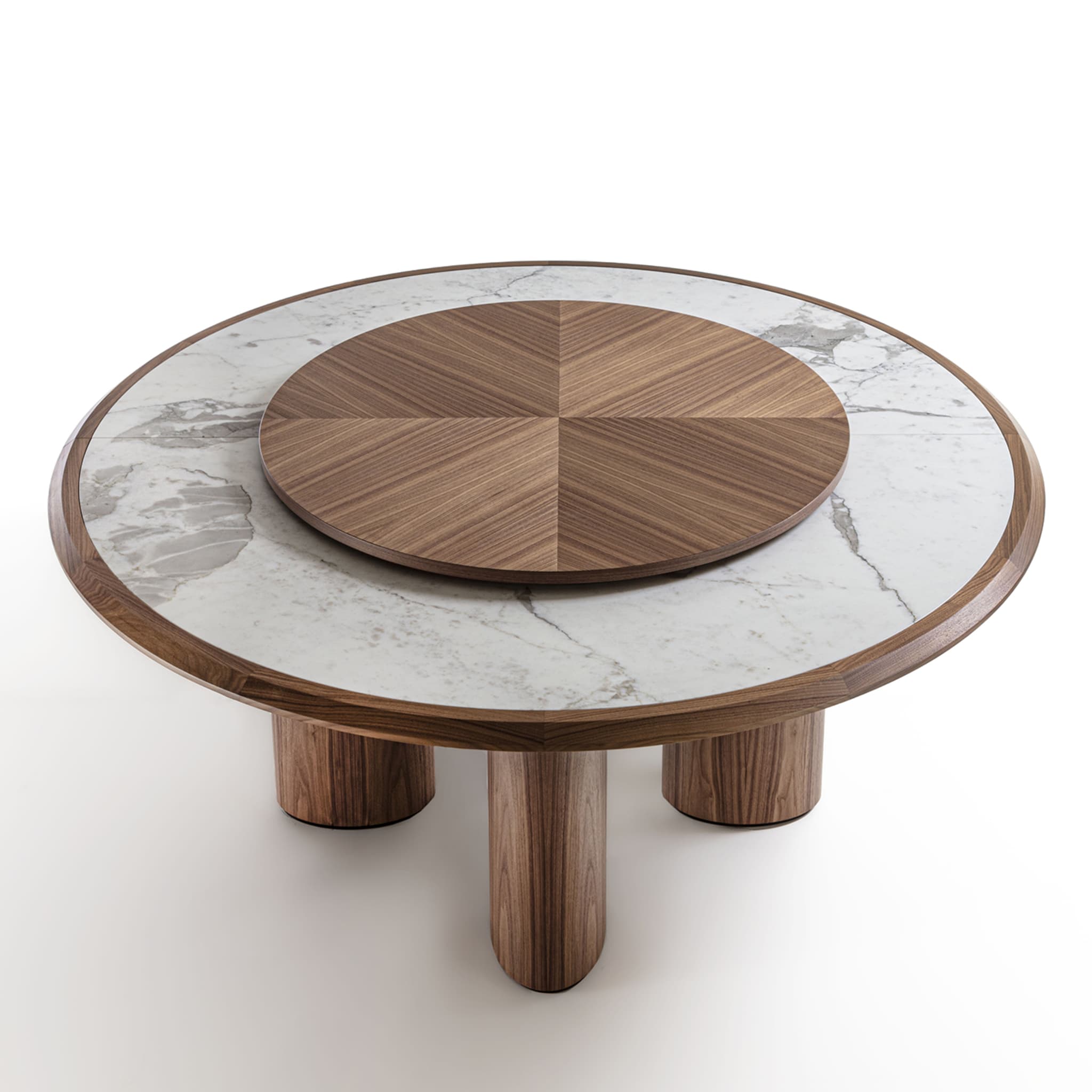 Diamante Round Canaletto & Carrara Marble Table with Lazy Susan - Alternative view 1