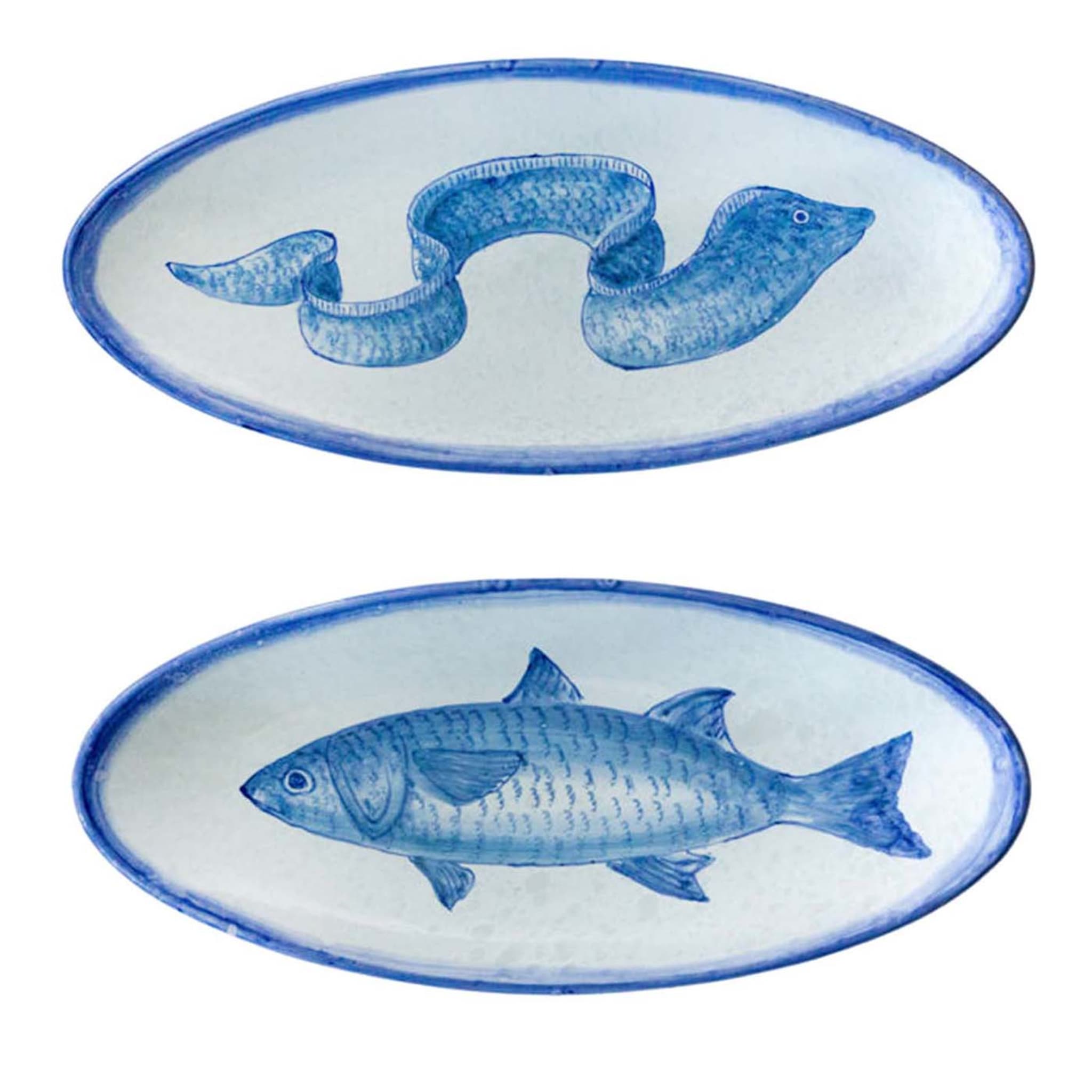 Osteria Set of 2 Large Blue Oval Trays 43x19cm - Main view
