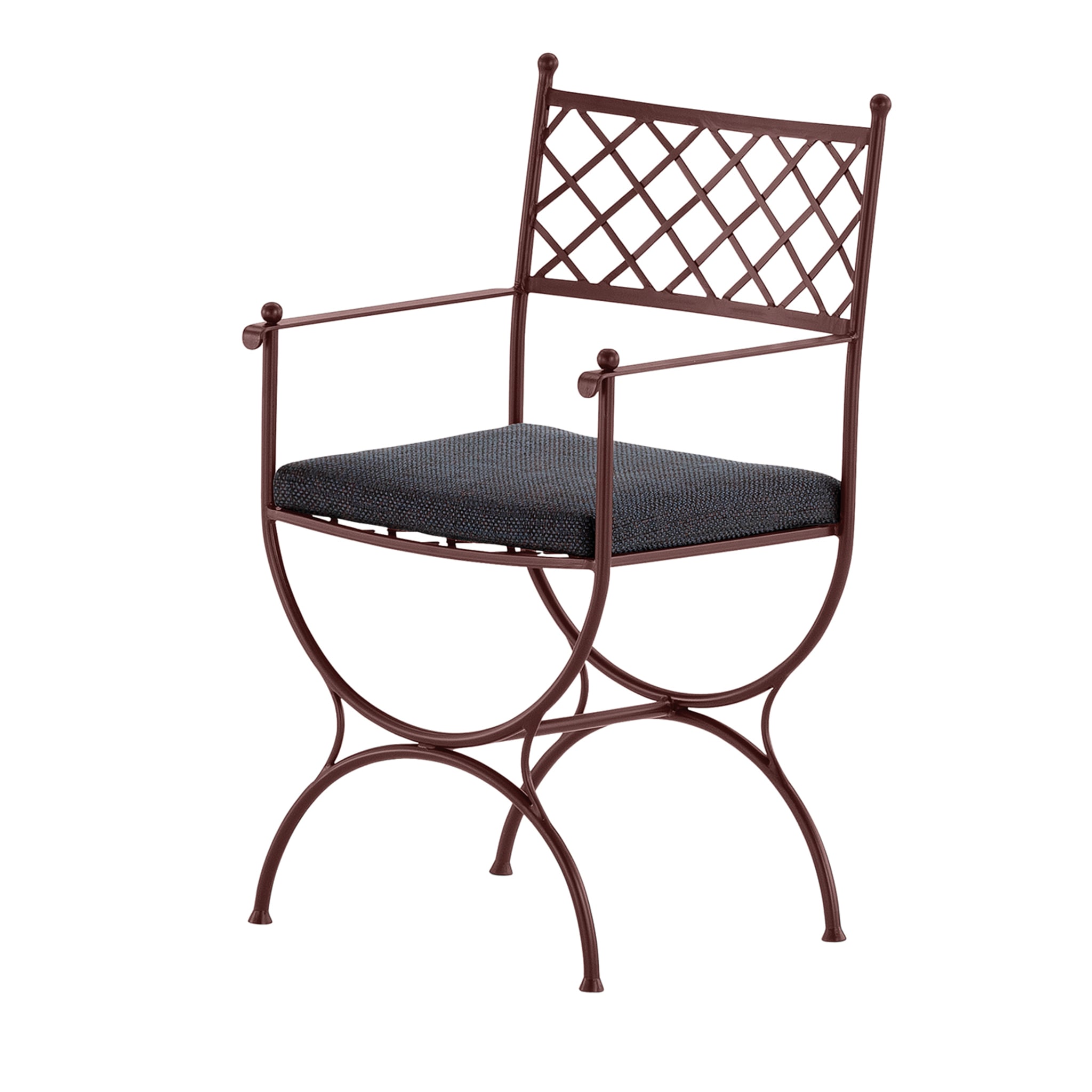Amarcord Wrought Iron Brown Cushioned Chair With Armrests - Main view