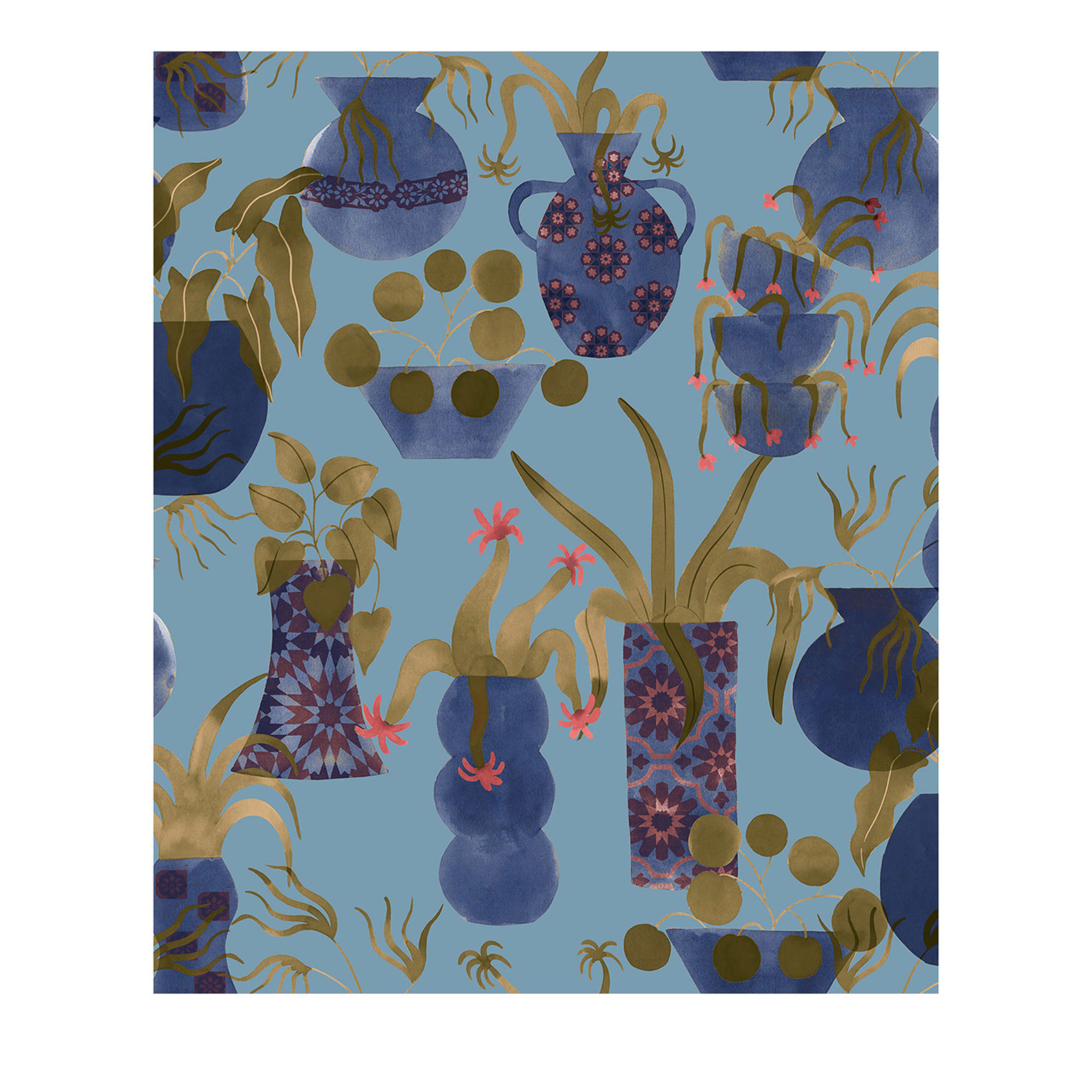Papier peint Flora Blue-Jeans Anfore  - Vue principale