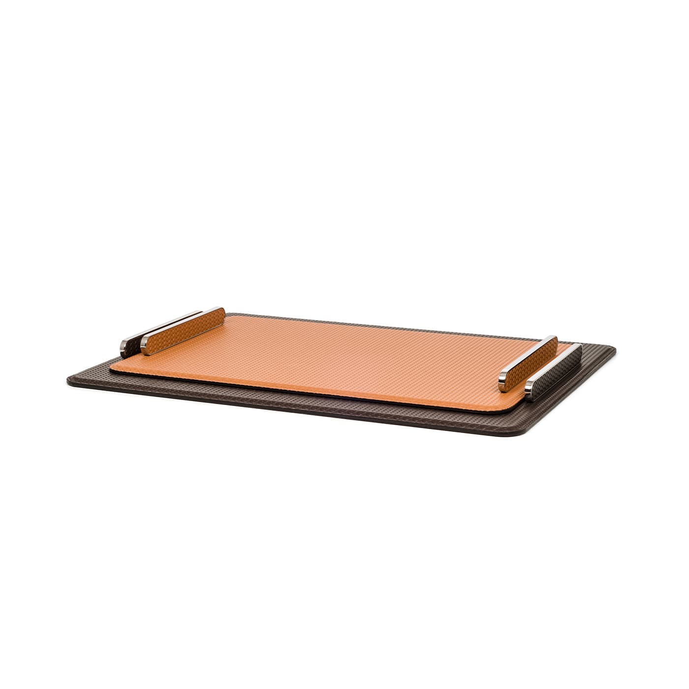 Pinetti leather-trim wood storage tray - Brown