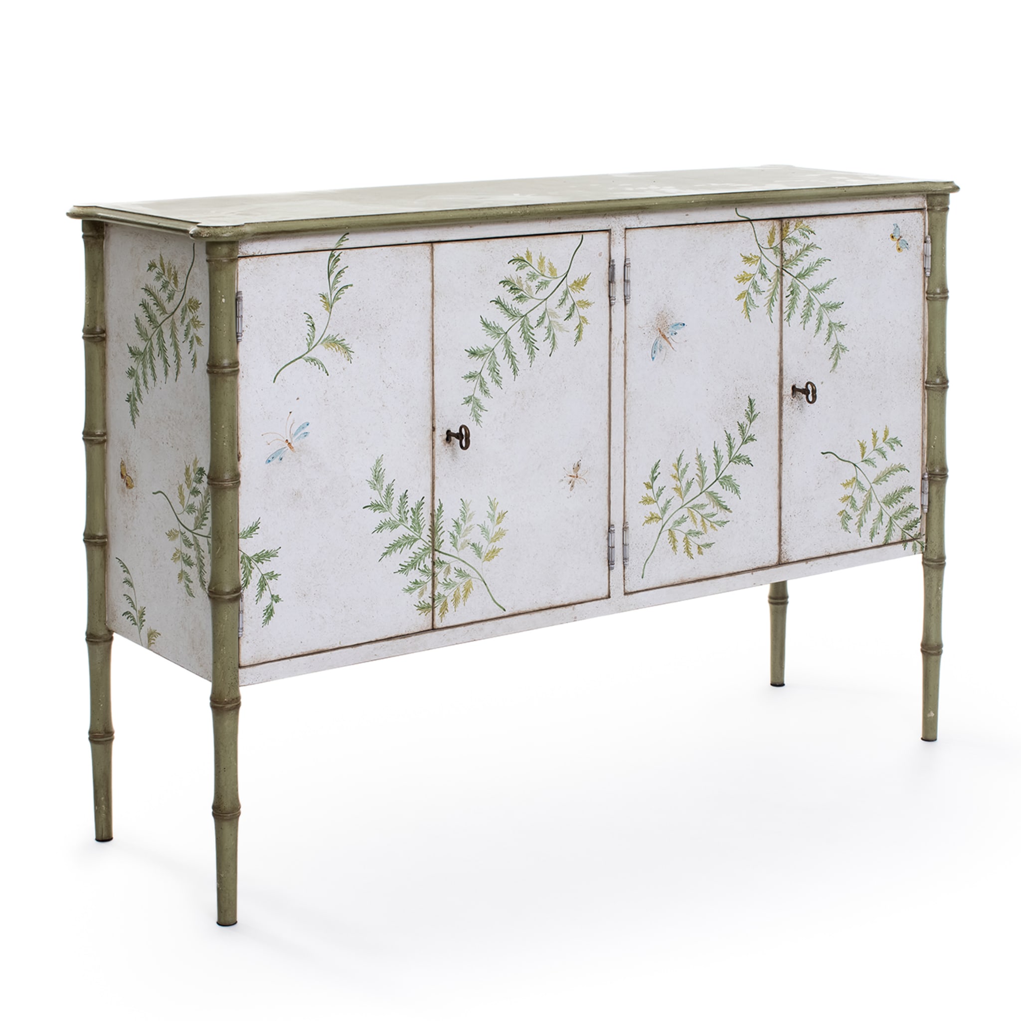 White-Green Lombardia Bamboo Cabinet with Ferns and Butterflies - Alternative view 3