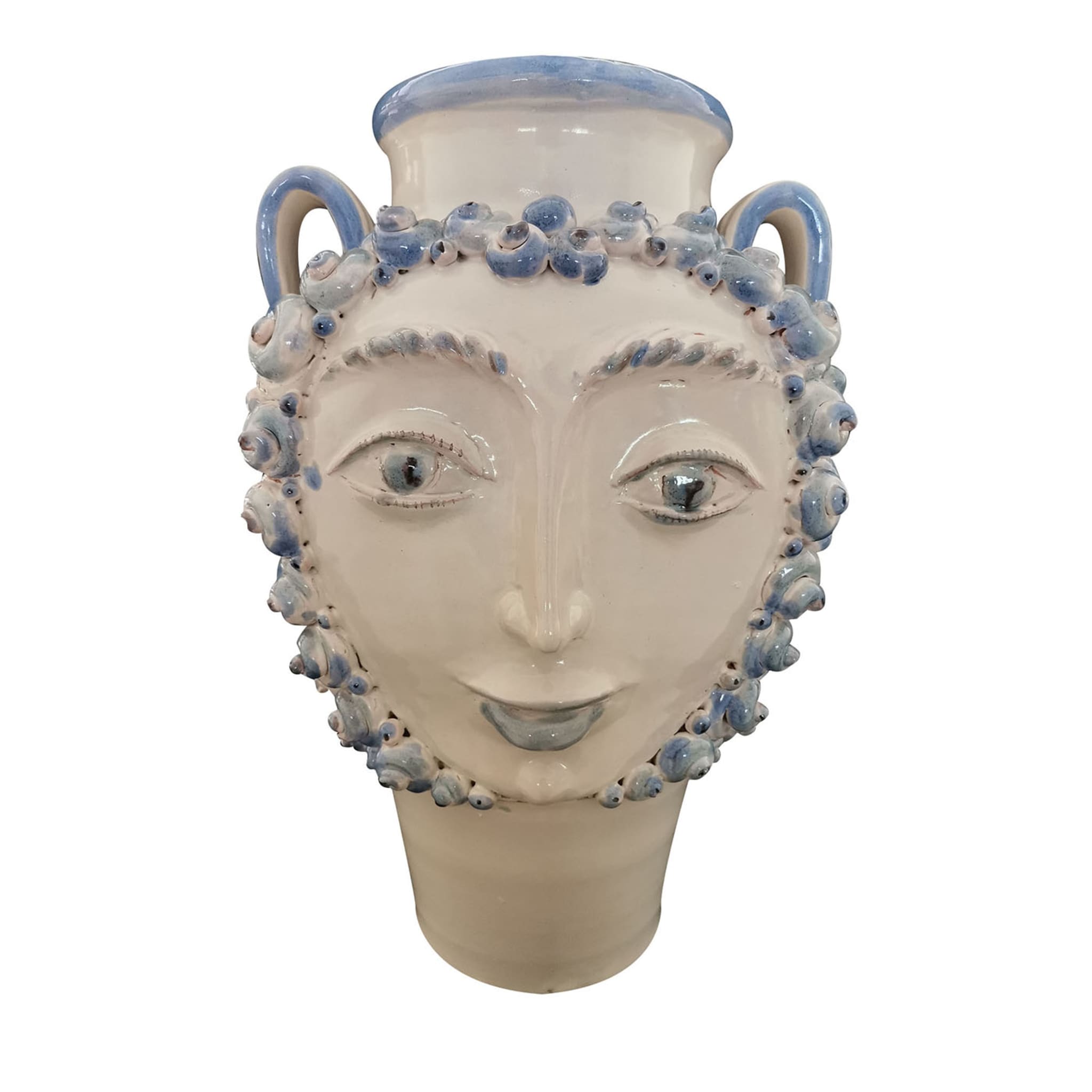 Head-Shaped White & Azure Amphora Vase - Main view