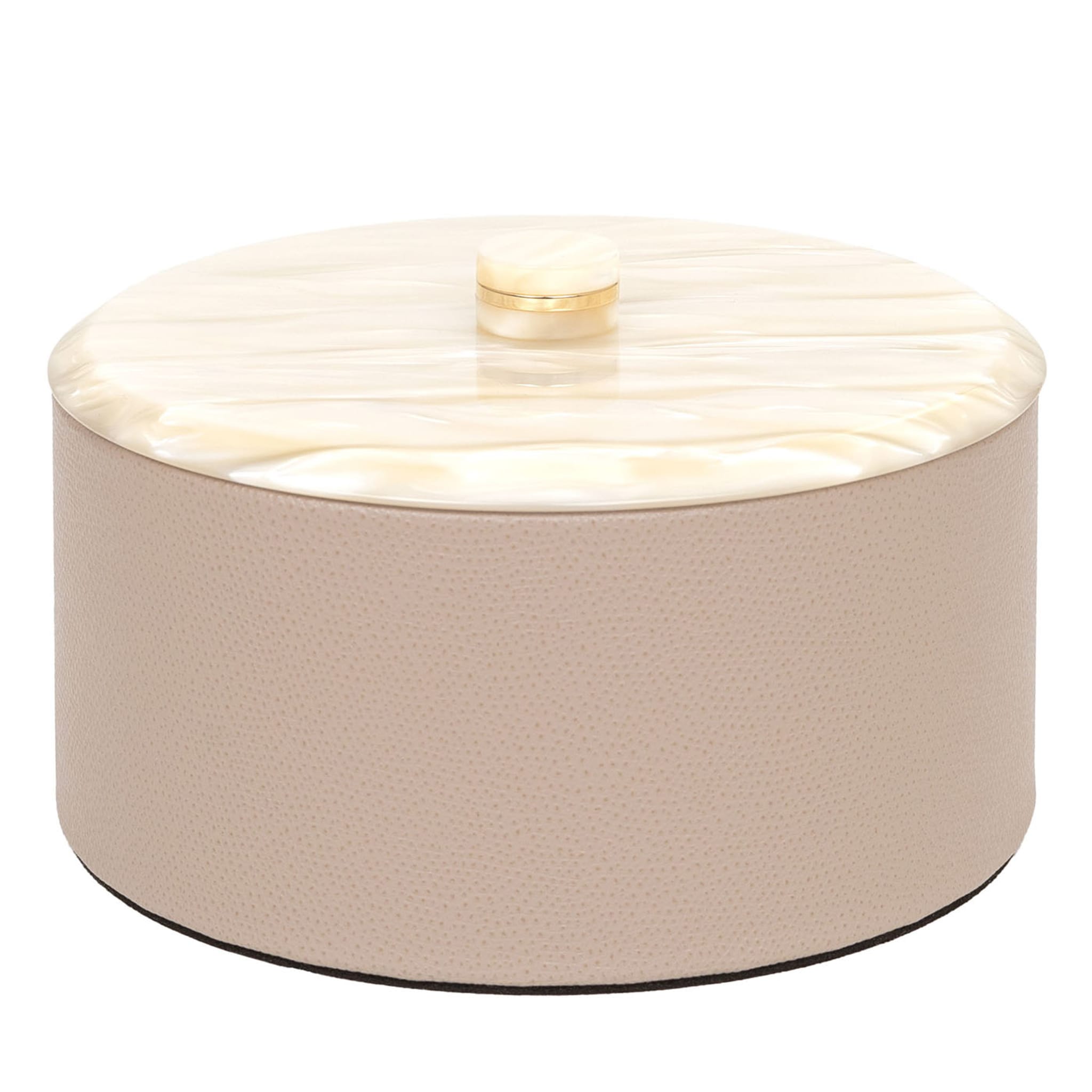 Kelly Medium Cylindrical Beige Box with Lid (Boîte beige cylindrique moyenne avec couvercle) - Vue principale