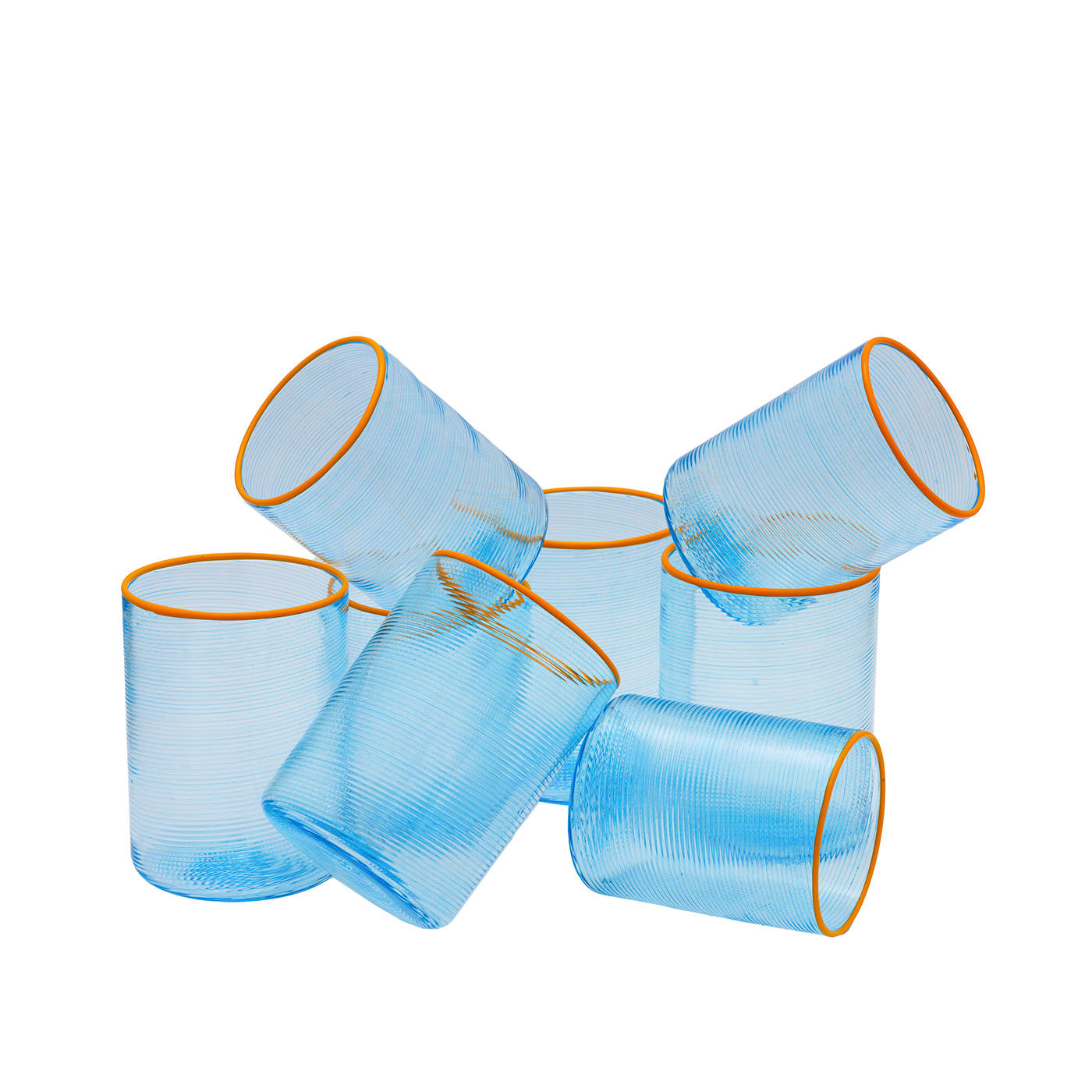 SET OF 6 FIZZY BLUE MURANO GLASSES - Giberto Arrivabene