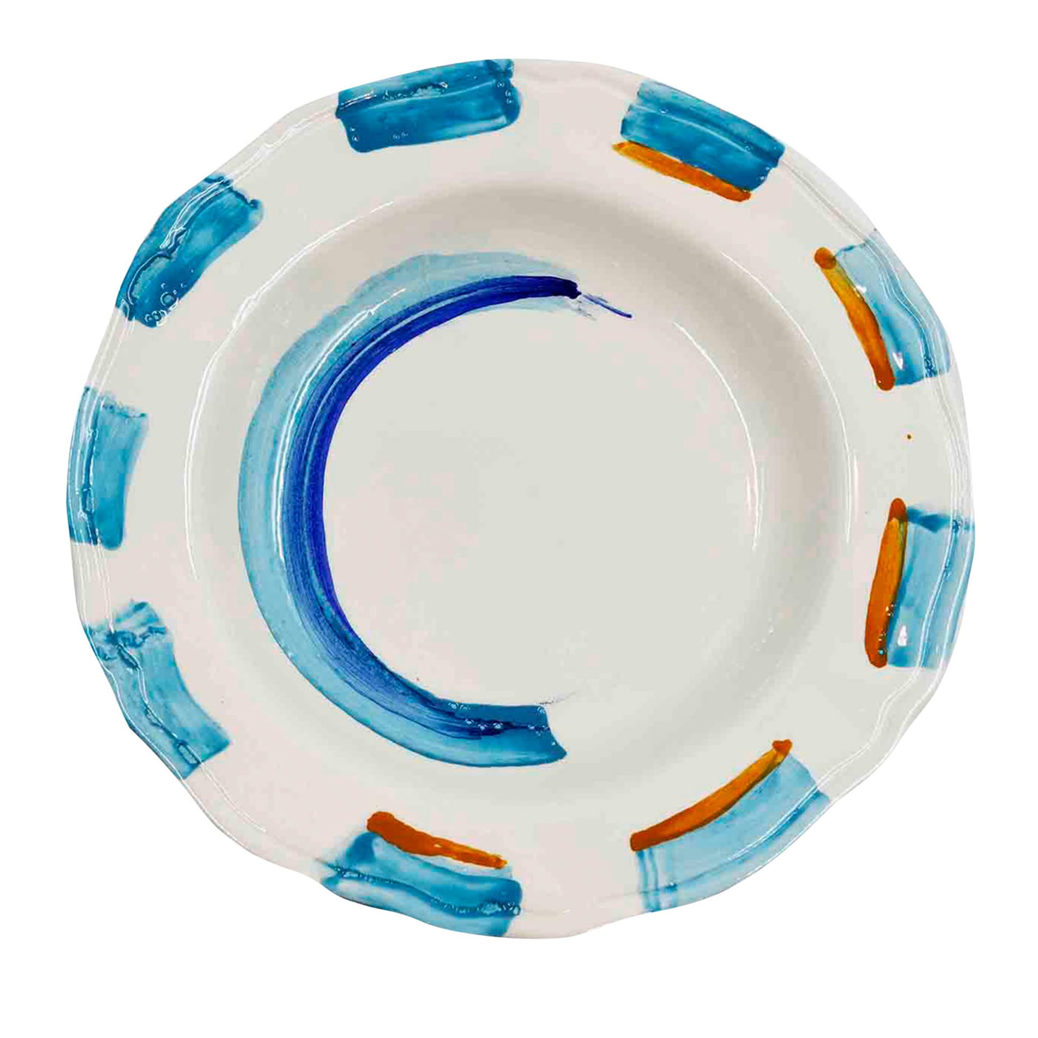 Set of 2 Light-Blue & Orange Brushstrokes Soup Plates - Main view
