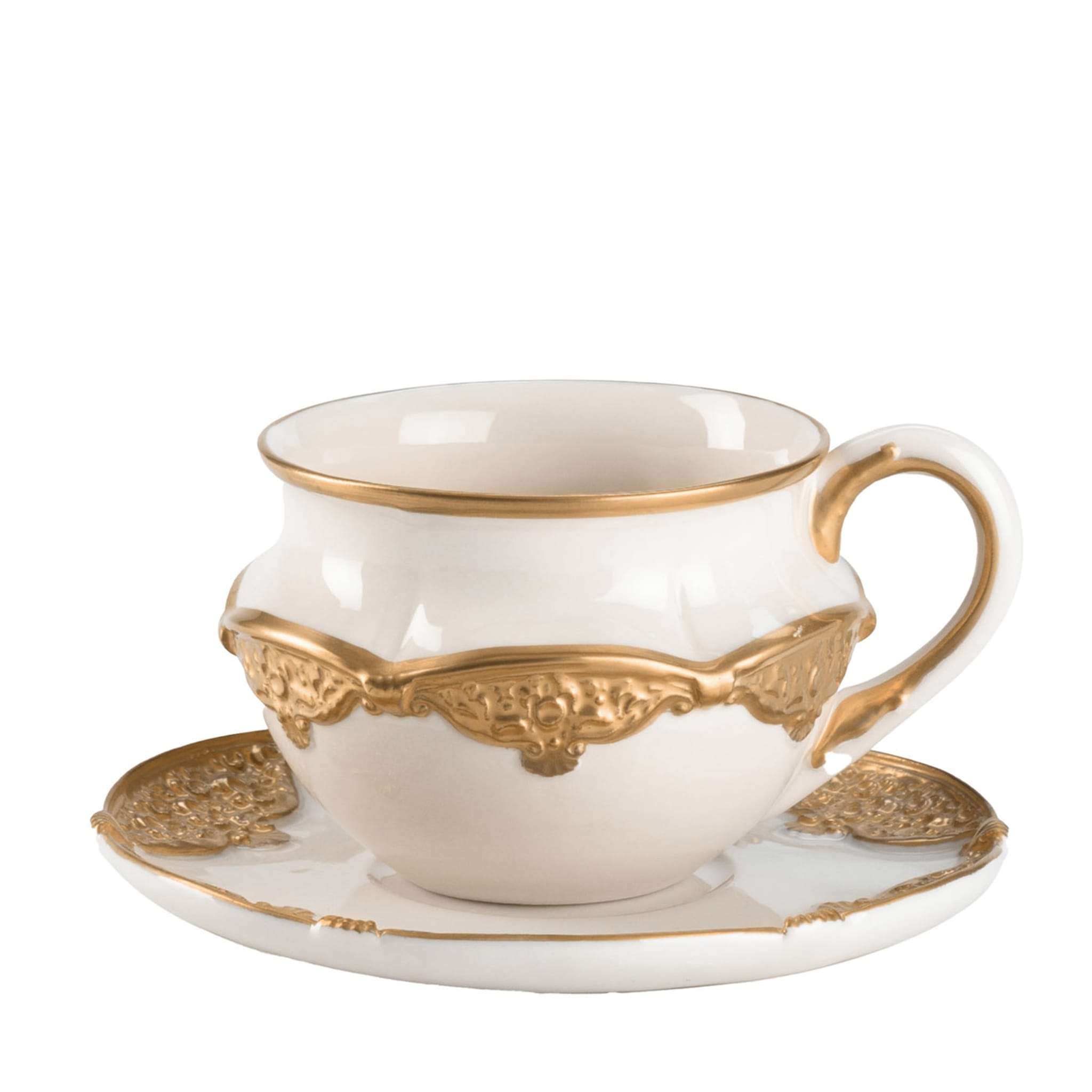 Caterina Small White & Gold Tea Cup with Saucer - Main view