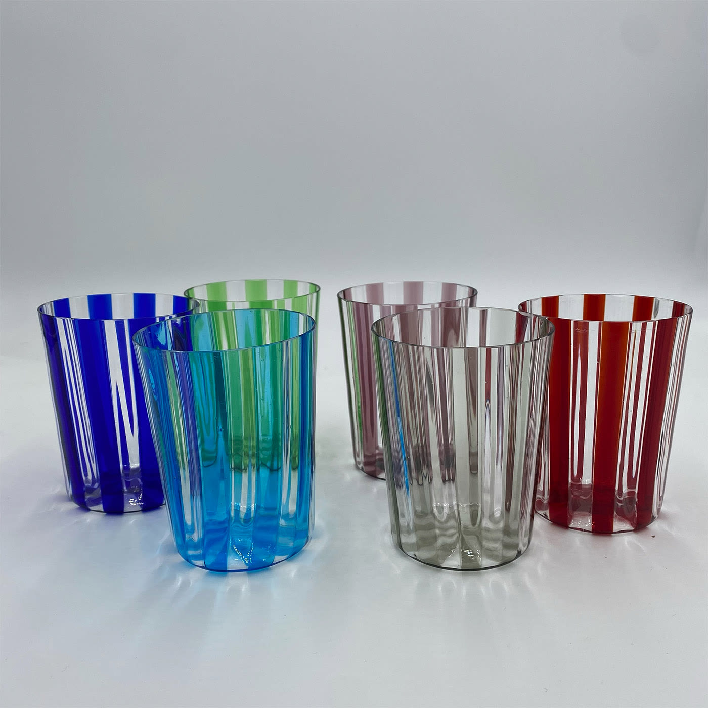 Set Of 2 Ribbed Light Blue Water Glasses [free Shipping] Fornace Mian 