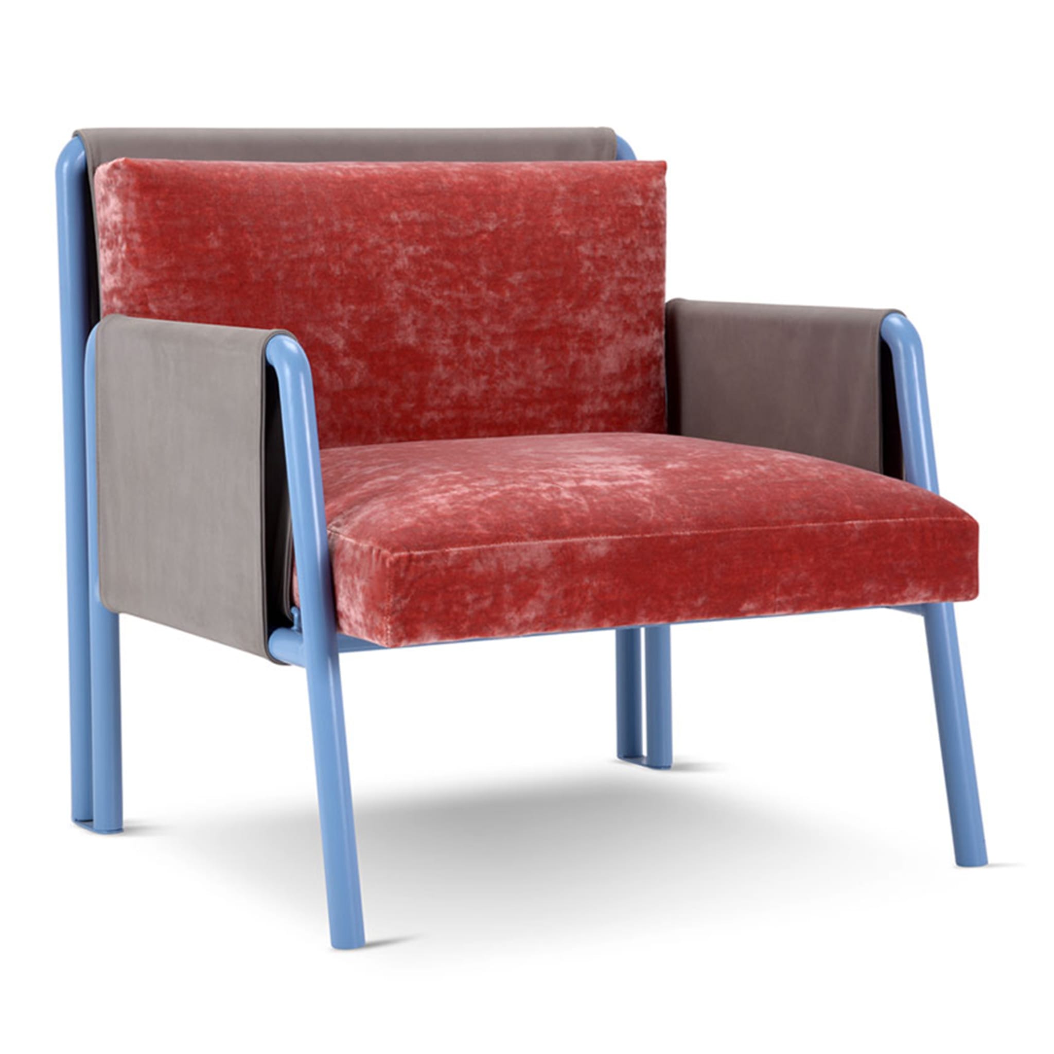 Swing Red Chenille & Azure Armchair by Debonademeo - Alternative view 1