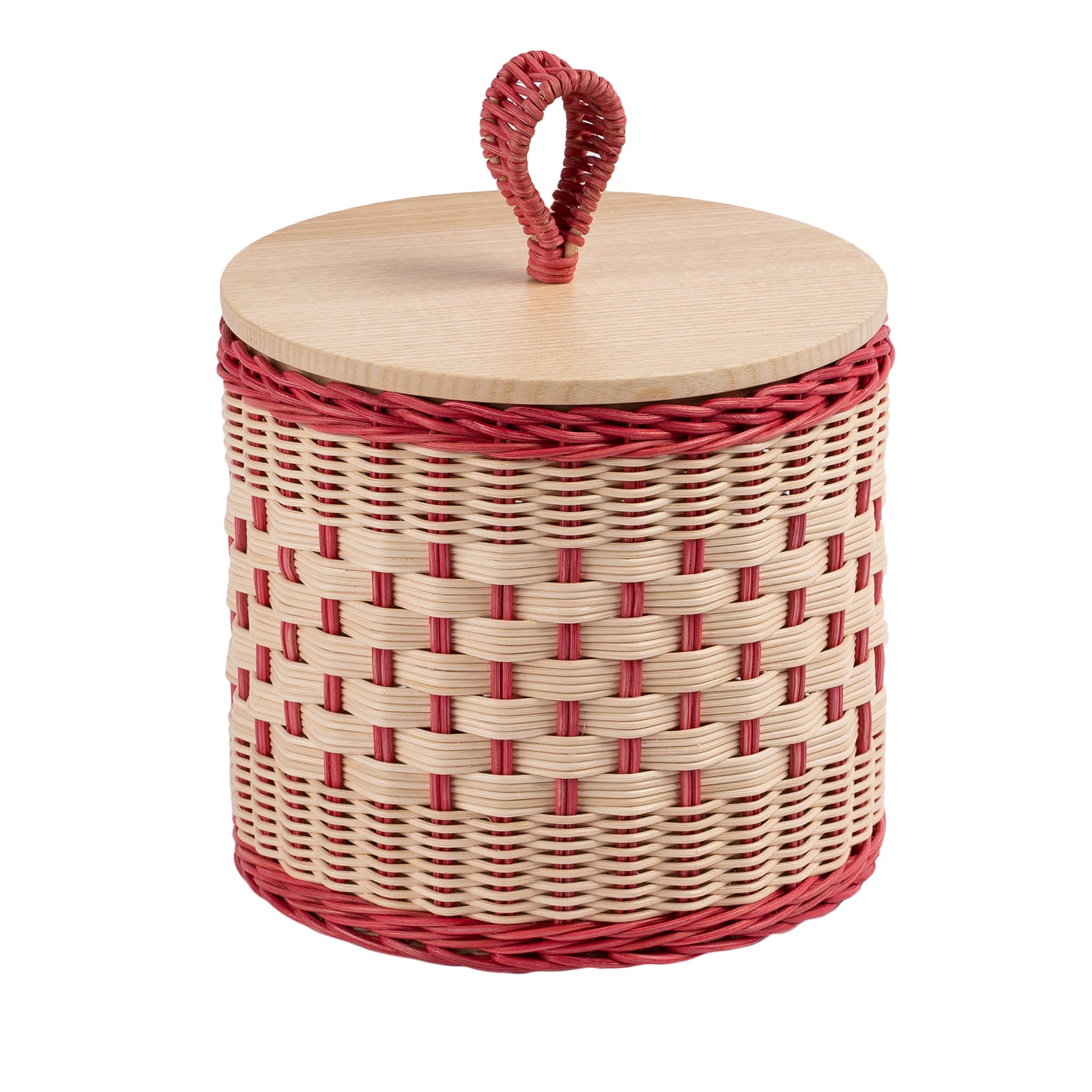Perla Low Pink and Natural Wicker Jar with Wood Lid - Main view