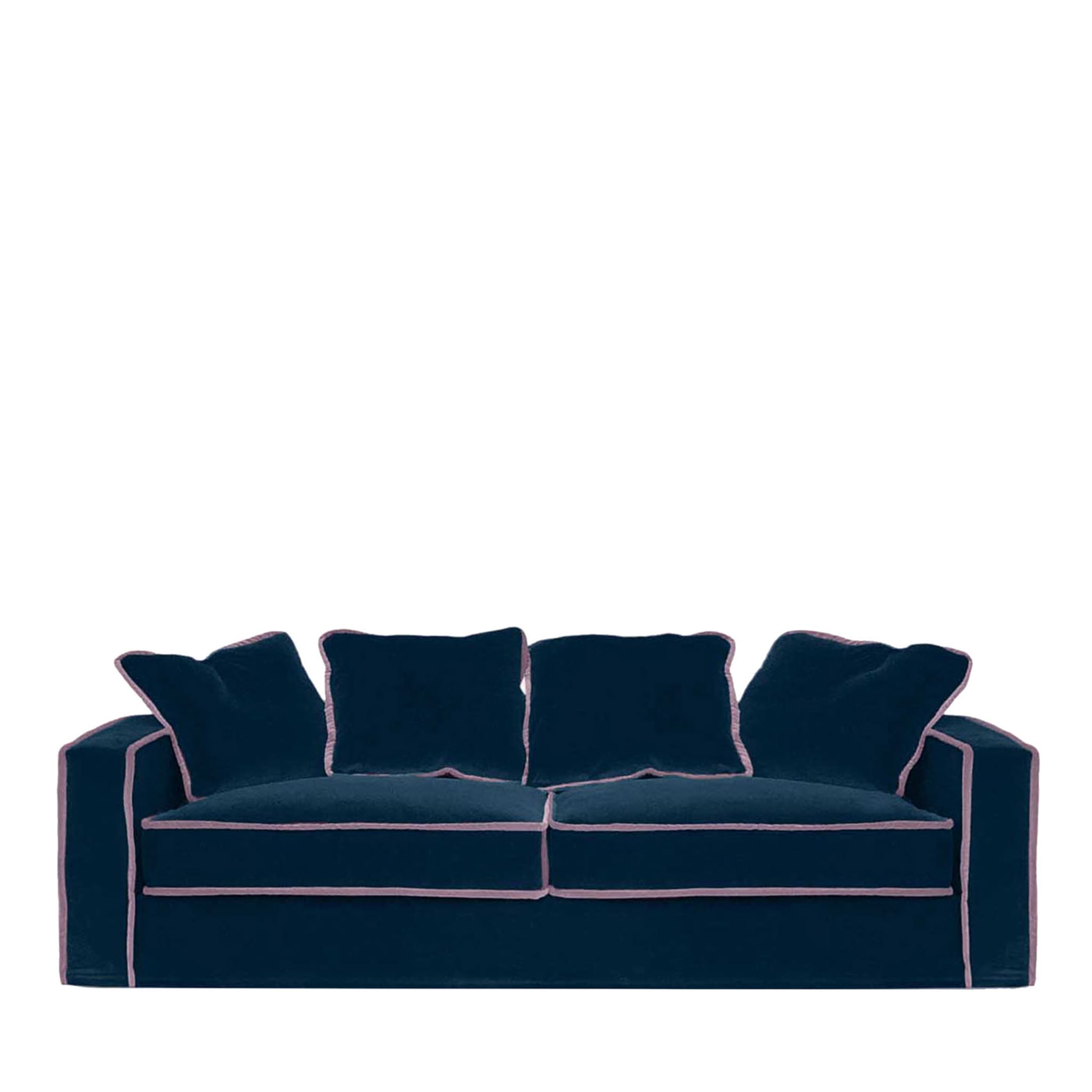 Rafaella Midnight Blue & Pink Velvet 3 Seater Sofa - Main view