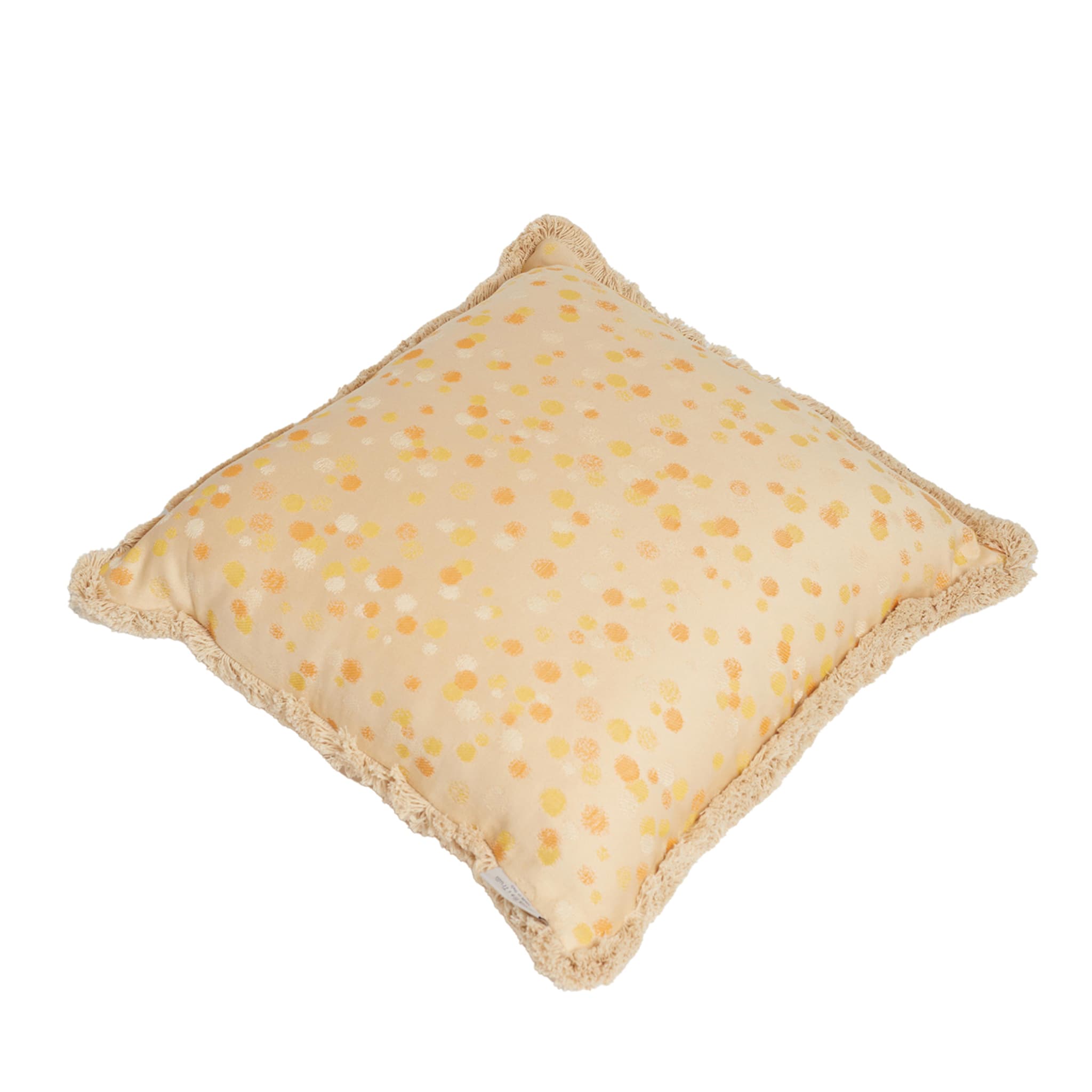 Large Cream and Yellow Fringed Cushion - Main view