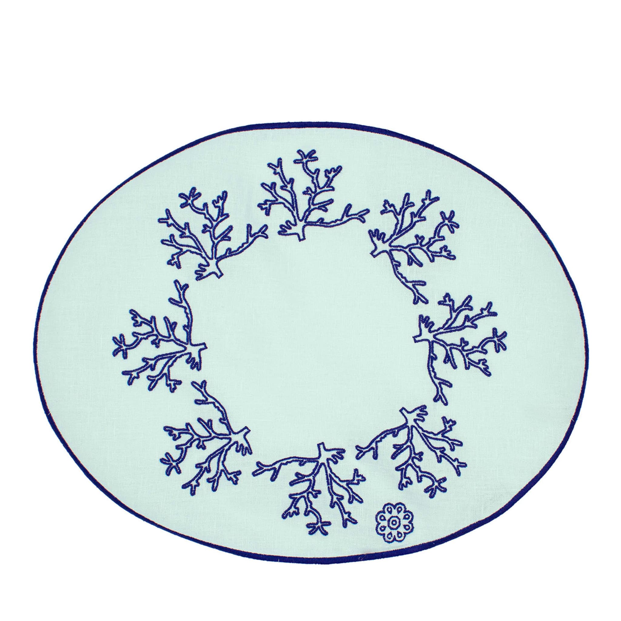Corallo Blu Set of 2 Oval Embroidered Pastel-Green Table Mats - Main view